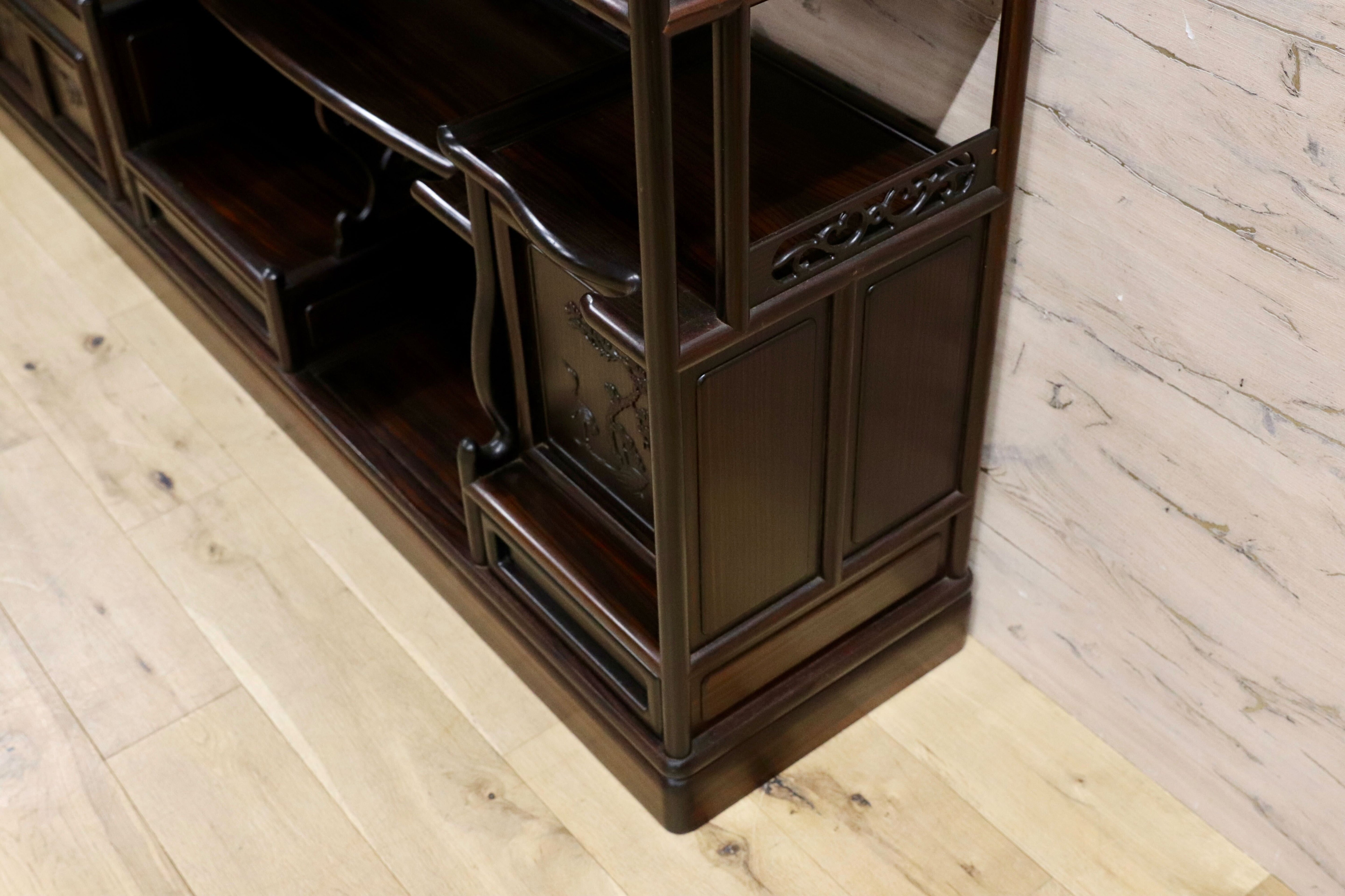 GMIH329○最高級 黒檀 茶棚 サイドボード リビングボード 飾り棚 キャビネット 和家具 レトロ 煎茶道具 違い棚 アンティーク 稀少 約250万