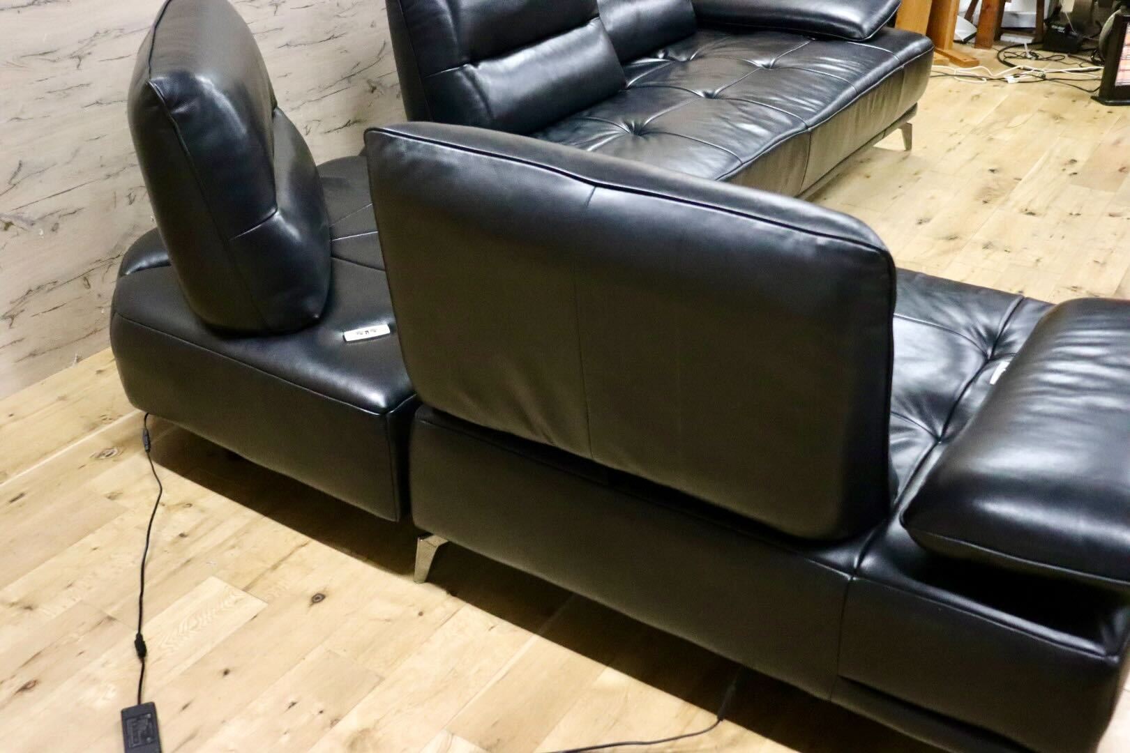 GMIO488○Domicil / ドミシール DM-0360 電動コーナーソファ カウチソファ 総革 ブラック ドイツ 最高級 モダン IDC大塚家具 定価約65万