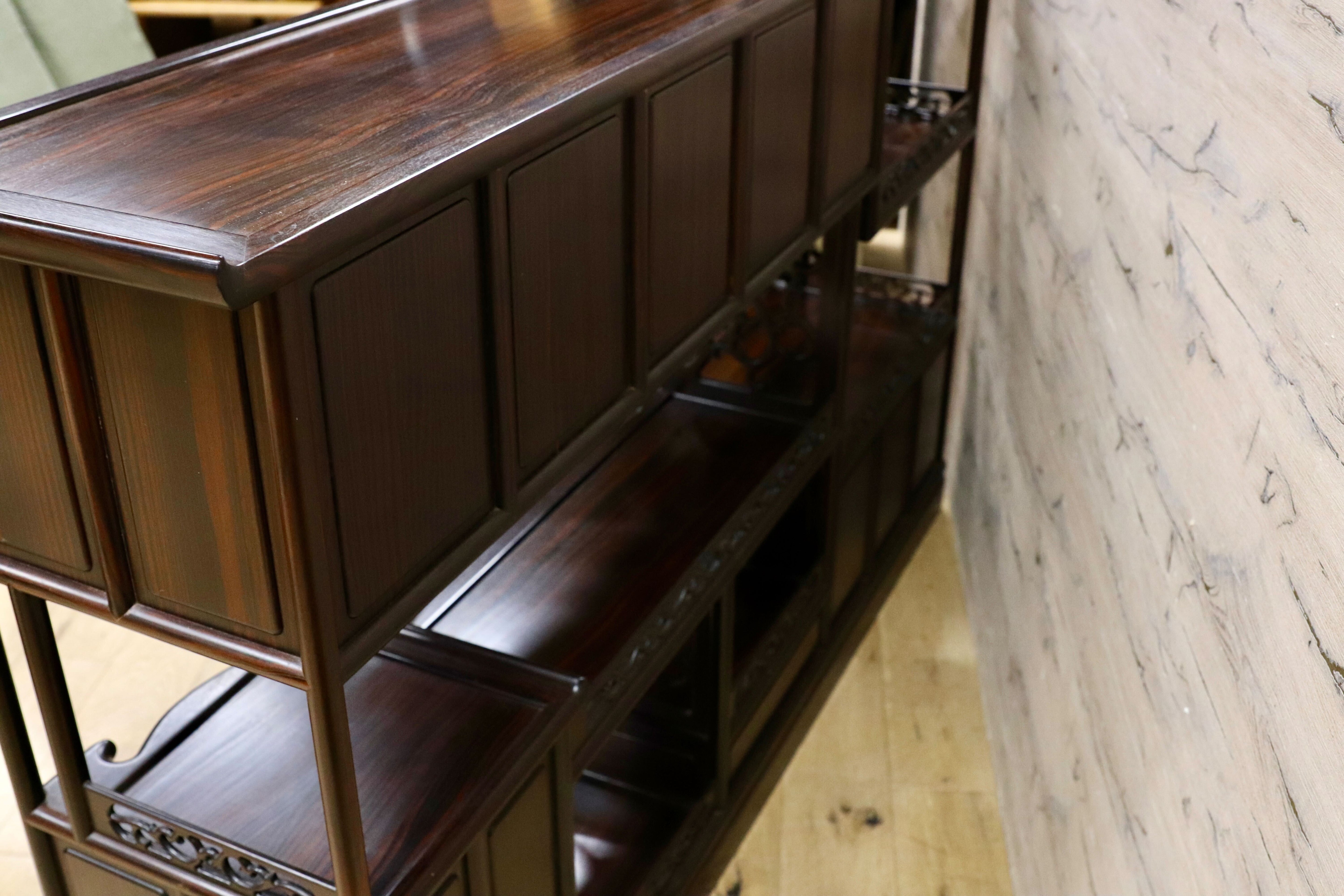 GMIH329○最高級 黒檀 茶棚 サイドボード リビングボード 飾り棚 キャビネット 和家具 レトロ 煎茶道具 違い棚 アンティーク 稀少 約250万