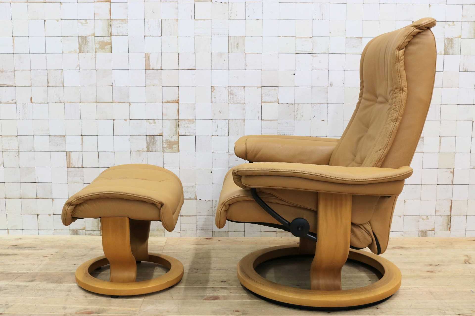 GMHH498○EKORNES / エコーネス ロイヤル リクライニングチェア パーソナルチェア オットマン ライトキャメル 本革 北欧 ノルウェー 最高級