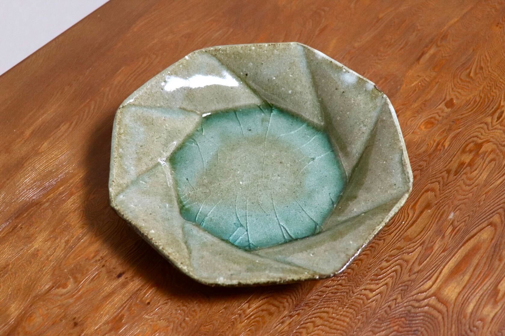 GMIO504B◯丹山窯 丹波焼 八角皿 緑 陶器 丹波篠山 伝統工芸 未使用