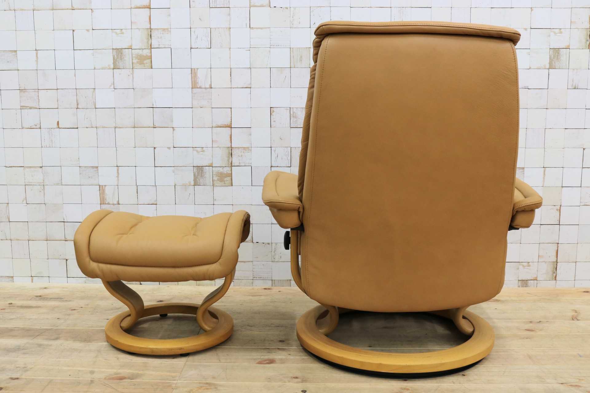 GMHH498○EKORNES / エコーネス ロイヤル リクライニングチェア パーソナルチェア オットマン ライトキャメル 本革 北欧 ノルウェー 最高級