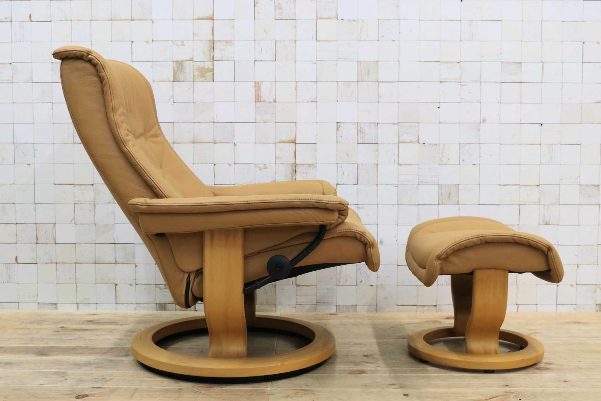 GMHH498○EKORNES / エコーネス ロイヤル リクライニングチェア パーソナルチェア オットマン ライトキャメル 本革 北欧 ノルウェー 最高級