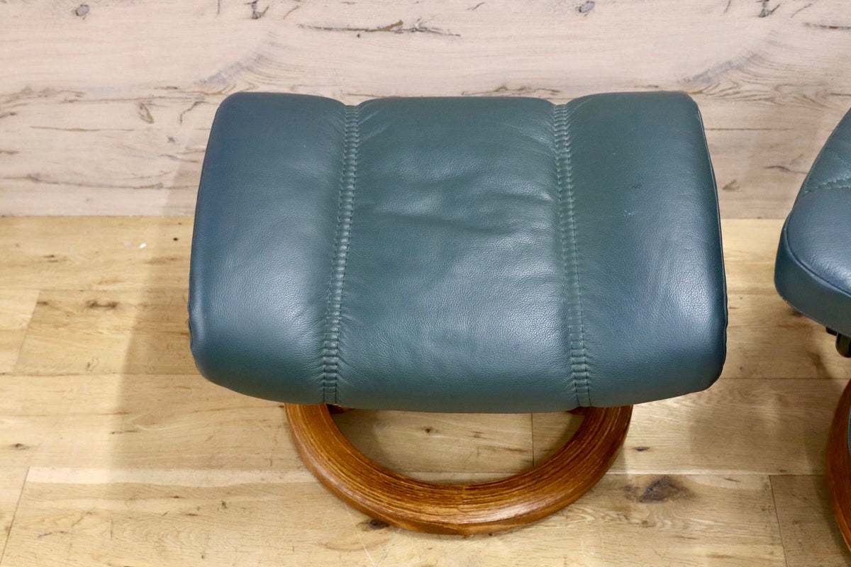 GMJK485○EKORNES / エコーネス Stressless ストレスレス コンサル リクライニングチェア オットマンセット 総本革 グリーン ノルウェー製