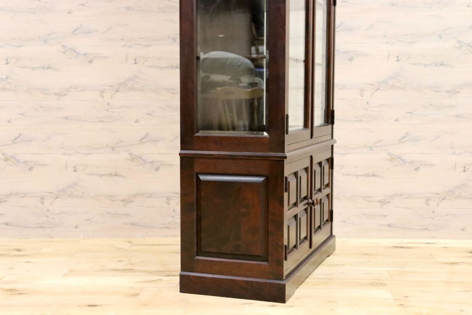 GMHN62○北海道民芸家具 OM158 飾り棚 キャビネット キュリオケース 収納棚 樺材 無垢 和家具 和室 古民家 和モダン 定価約30万