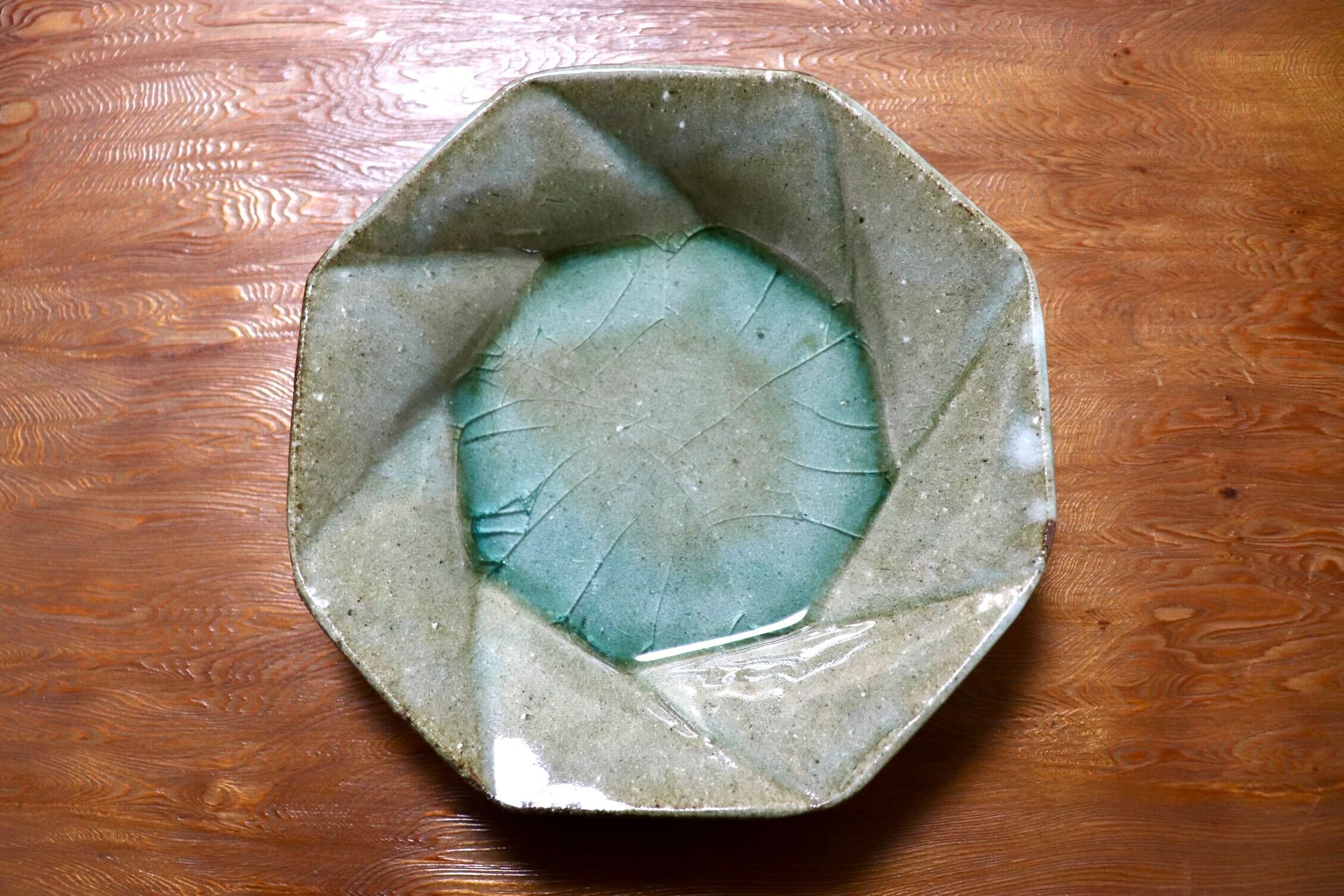 GMIO504B◯丹山窯 丹波焼 八角皿 緑 陶器 丹波篠山 伝統工芸 未使用