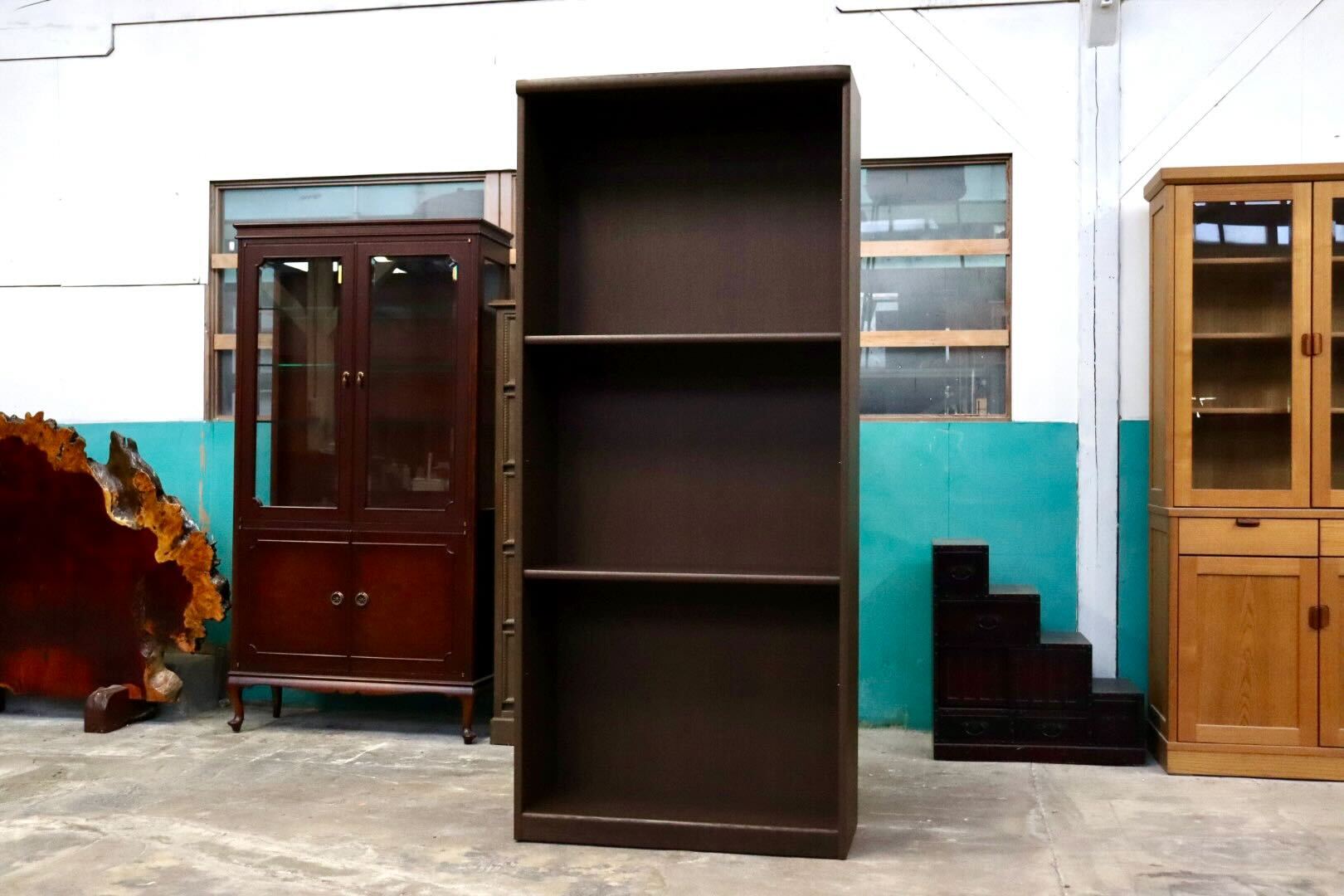 GMIS438○浜本工芸 / HAMAMOTO No.3600 書棚 本棚 ブックシェルフ ラック キャビネット 収納棚 楢材 無垢 定価約10.5万 モデルルーム展示品