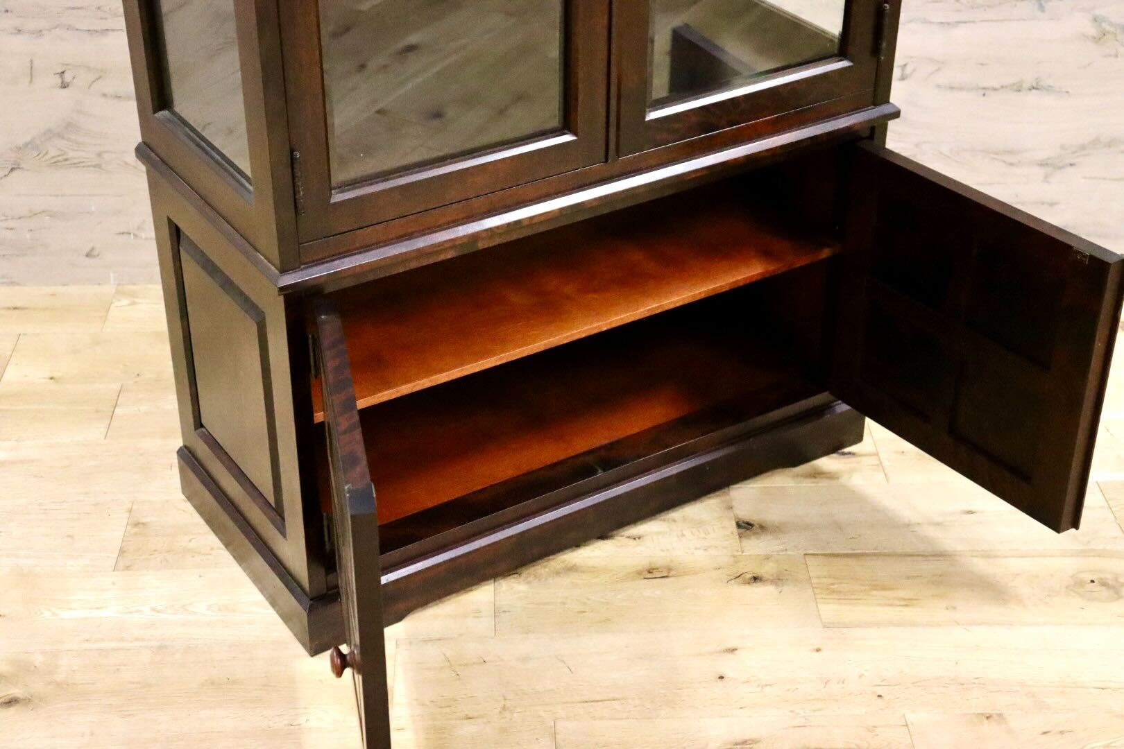 GMHN62○北海道民芸家具 OM158 飾り棚 キャビネット キュリオケース 収納棚 樺材 無垢 和家具 和室 古民家 和モダン 定価約30万