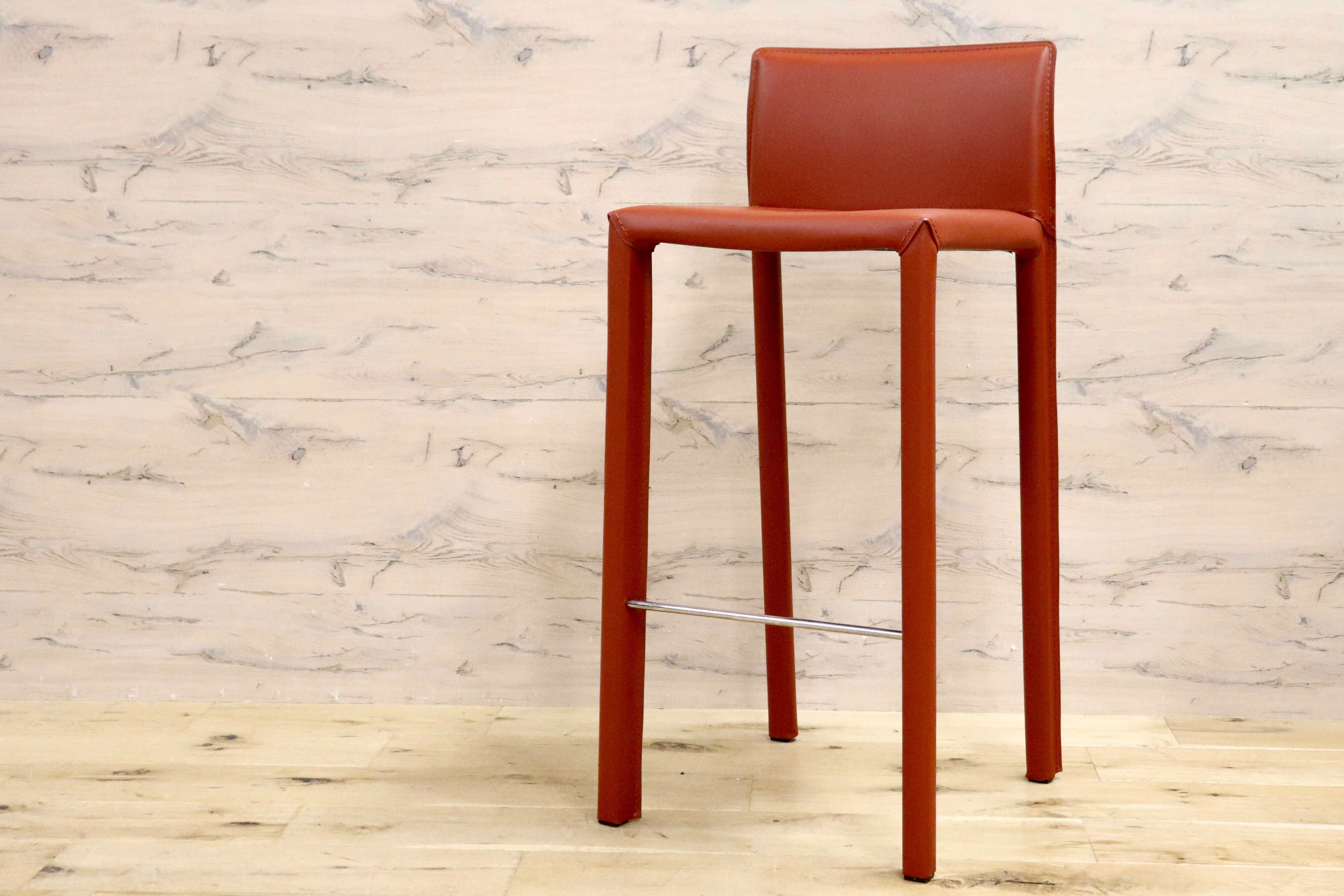 GMGN476A○アダル カウンターチェア ハイチェア バーチェア ハイスツール バースツール リサイクルレザー 赤 モダン シンプル 展示品