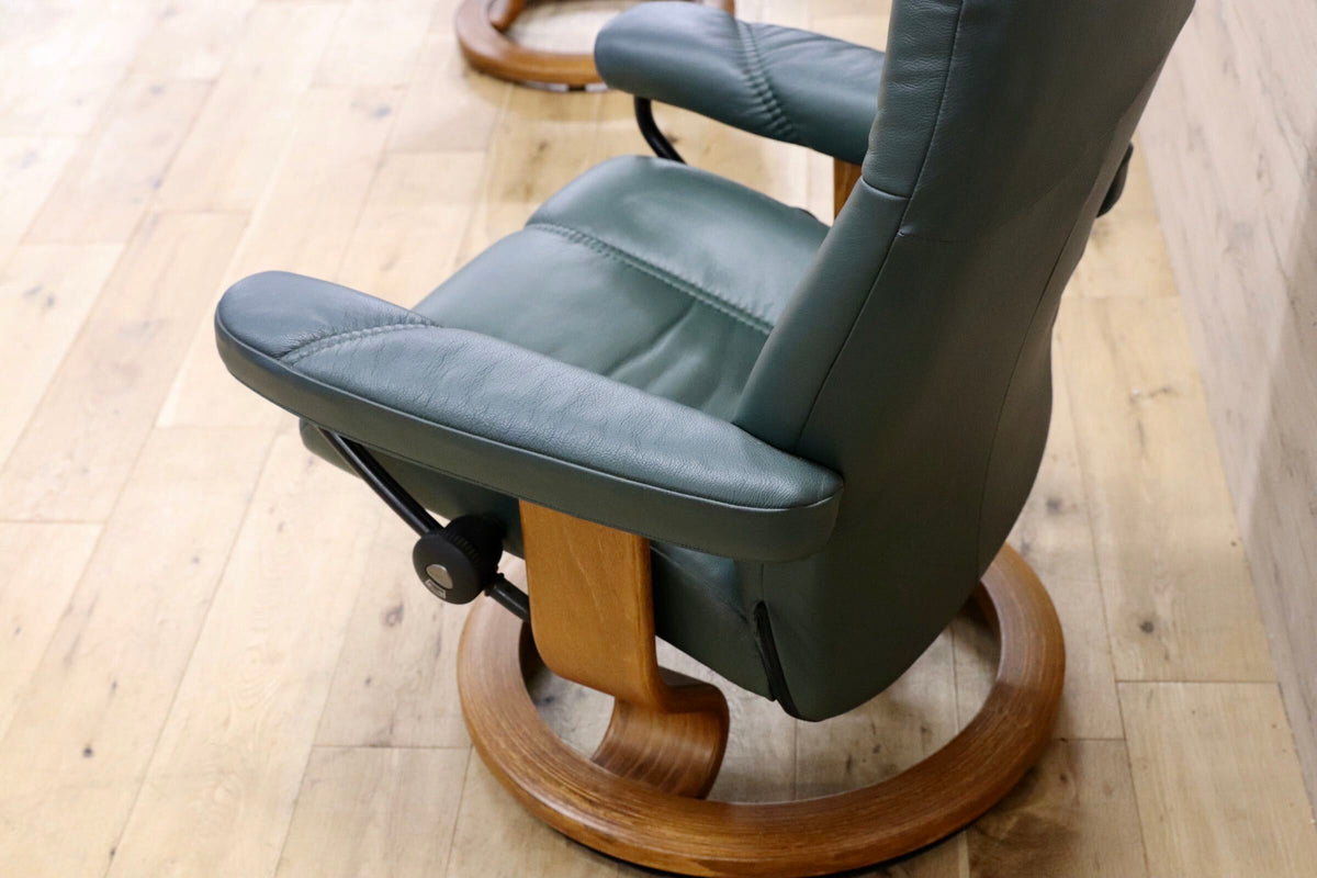 GMJK485○EKORNES / エコーネス Stressless ストレスレス コンサル リクライニングチェア オットマンセット 総本革 グリーン ノルウェー製