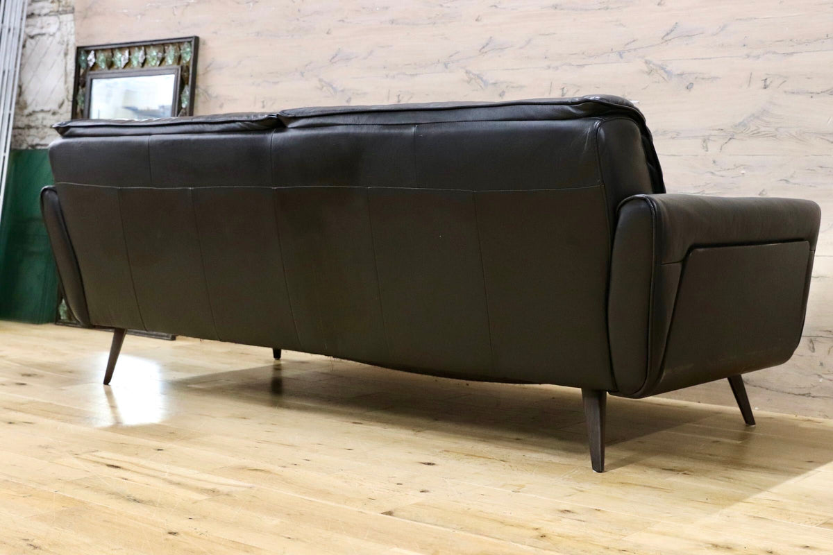 GMJK475○NATUZZI / ナツッジ LEATHER EDITIONS レザーエディションズ 3人掛けソファ 総本革 ブラック プライウッドフレーム ヴィンテージ