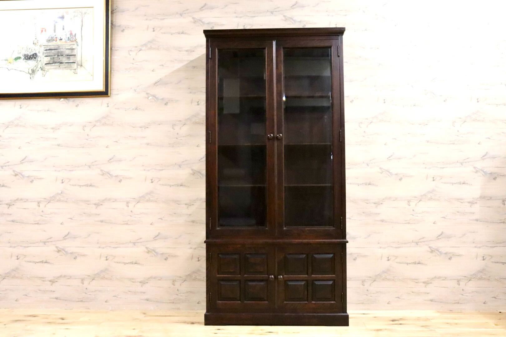 GMHN62○北海道民芸家具 OM158 飾り棚 キャビネット キュリオケース 収納棚 樺材 無垢 和家具 和室 古民家 和モダン 定価約30万