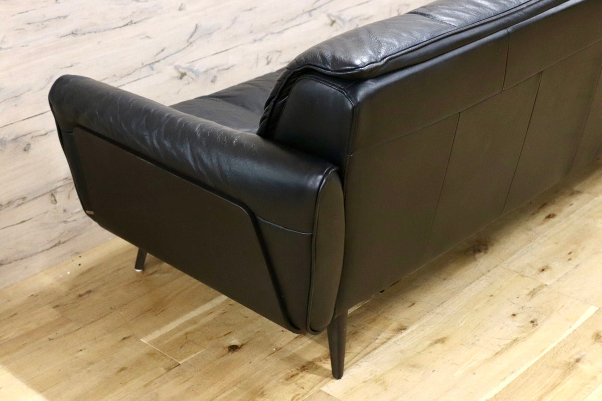 GMJK475○NATUZZI / ナツッジ LEATHER EDITIONS レザーエディションズ 3人掛けソファ 総本革 ブラック プライウッドフレーム ヴィンテージ