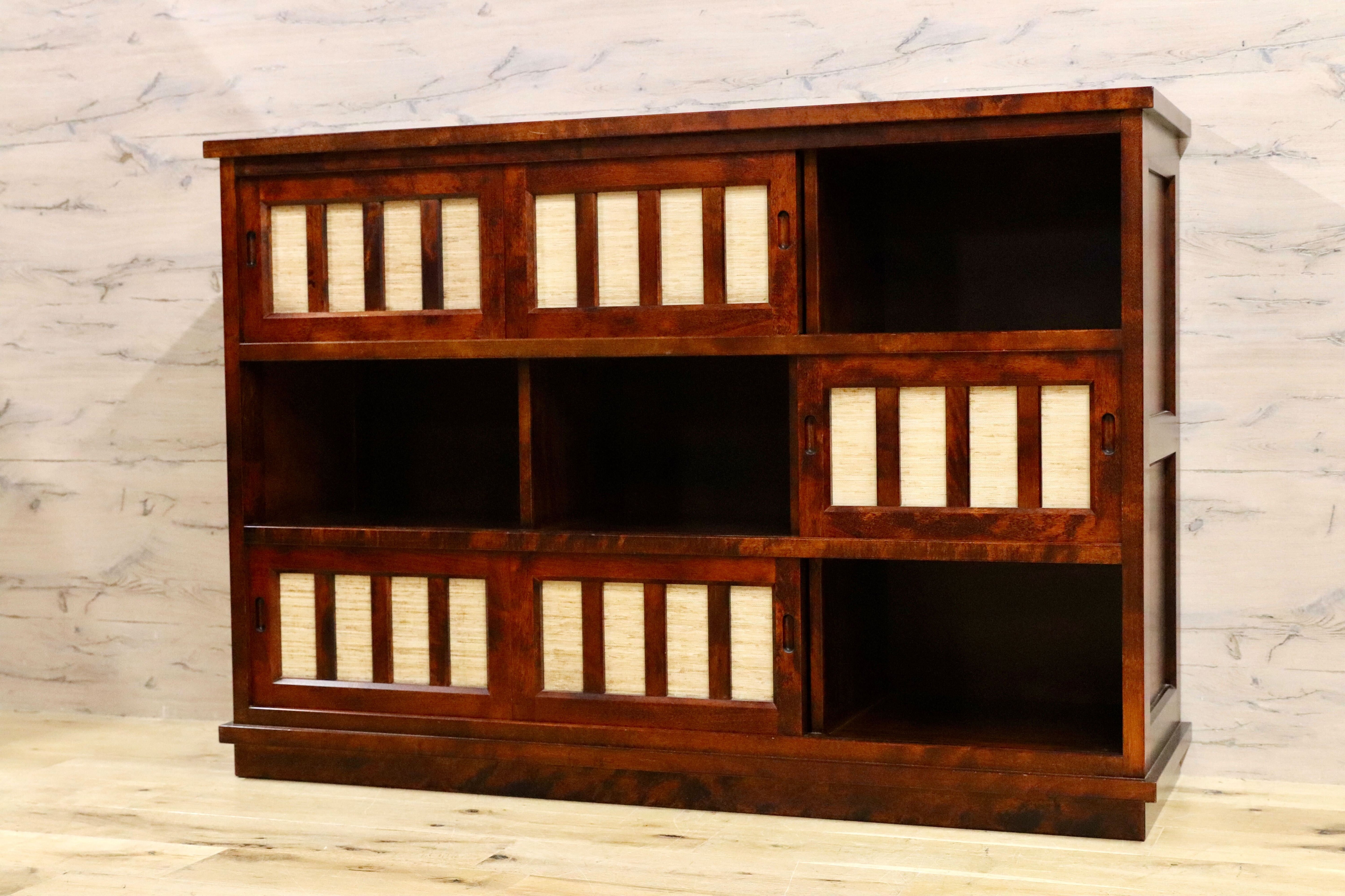 GMHH96○民藝家具 サイドボード リビングボード 茶棚 樺材 無垢材 和モダン レトロ 和室 座敷 検)九州民芸家具 松本民芸家具