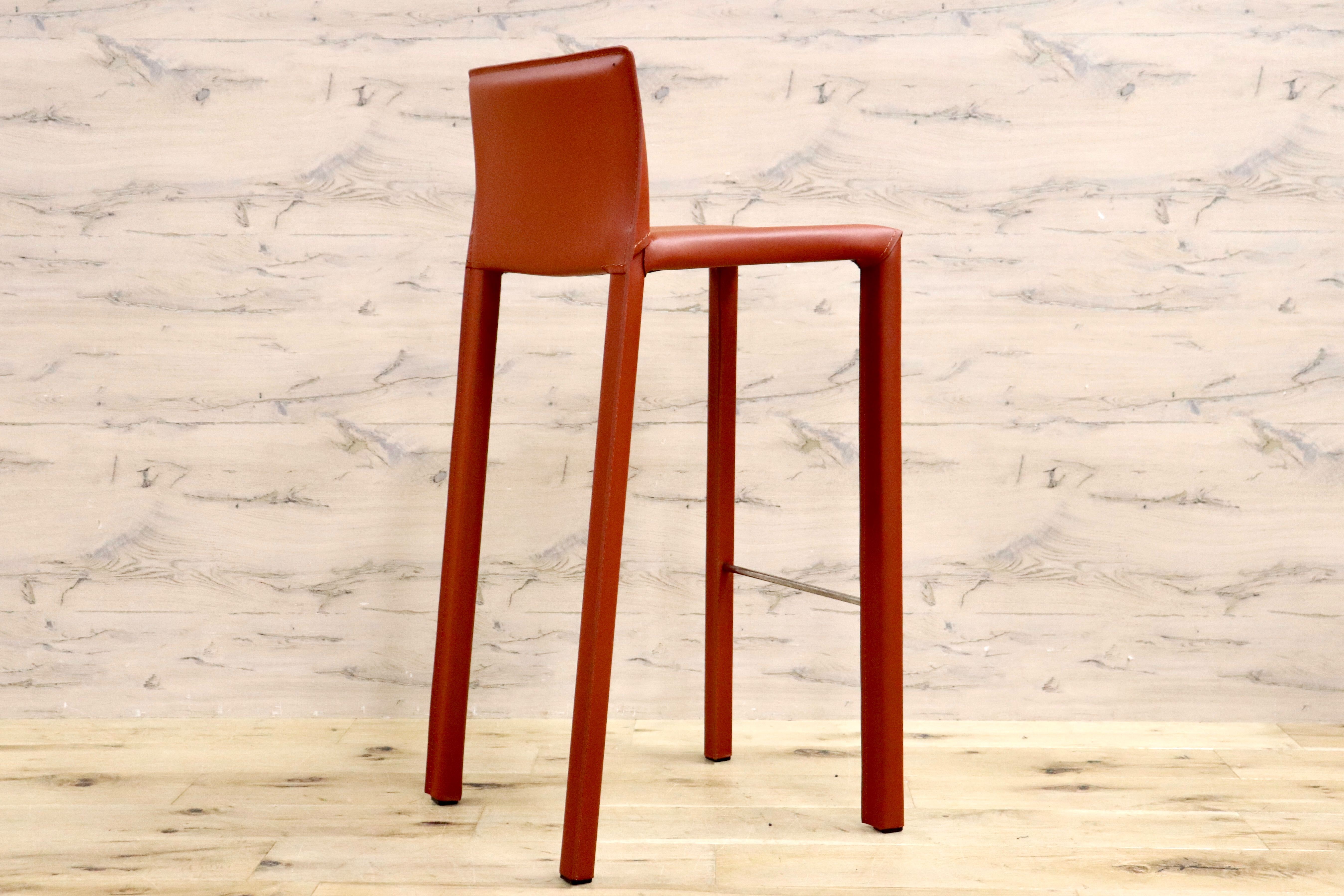 GMGN476A○アダル カウンターチェア ハイチェア バーチェア ハイスツール バースツール リサイクルレザー 赤 モダン シンプル 展示品