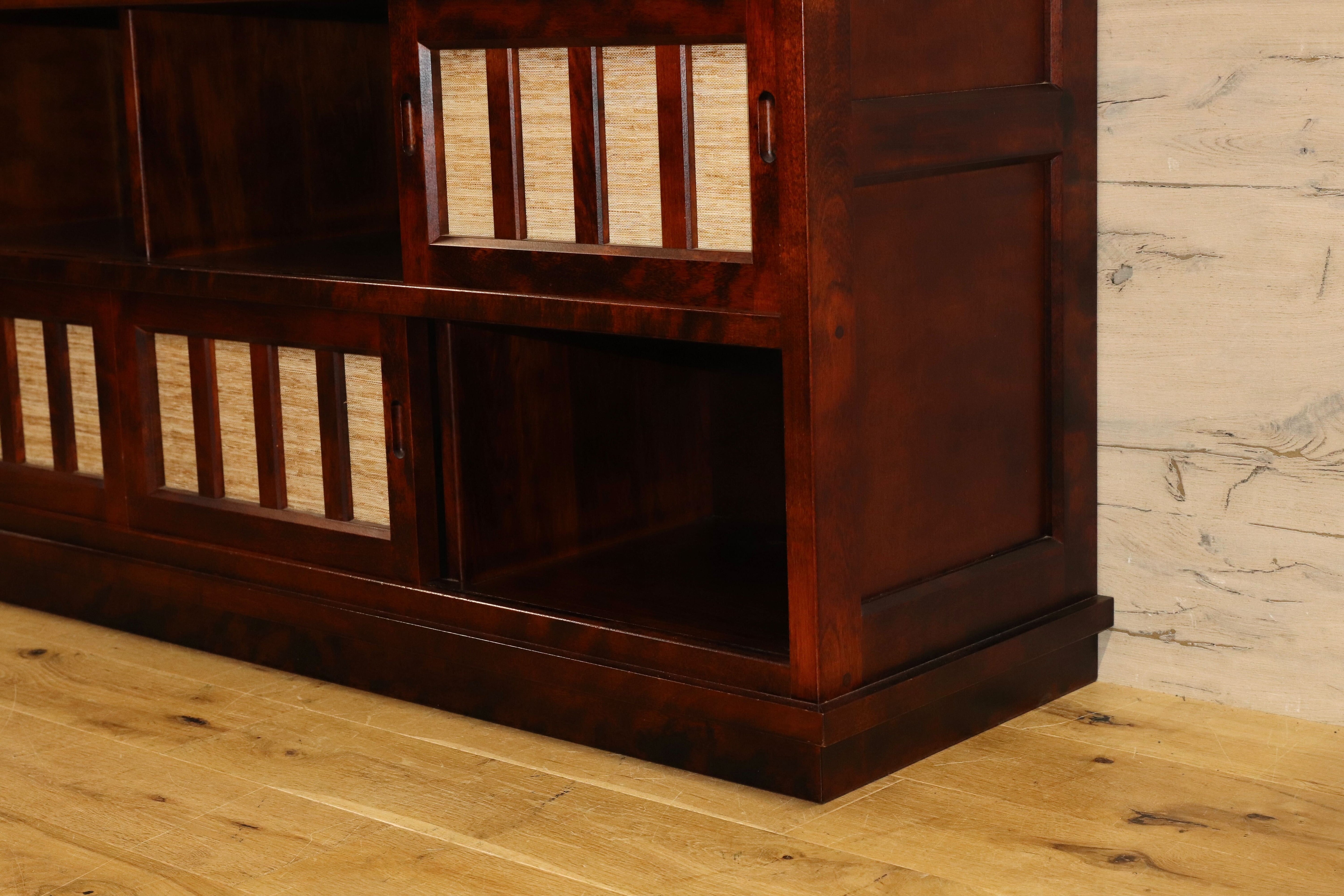 GMHH96○民藝家具 サイドボード リビングボード 茶棚 樺材 無垢材 和モダン レトロ 和室 座敷 検)九州民芸家具 松本民芸家具