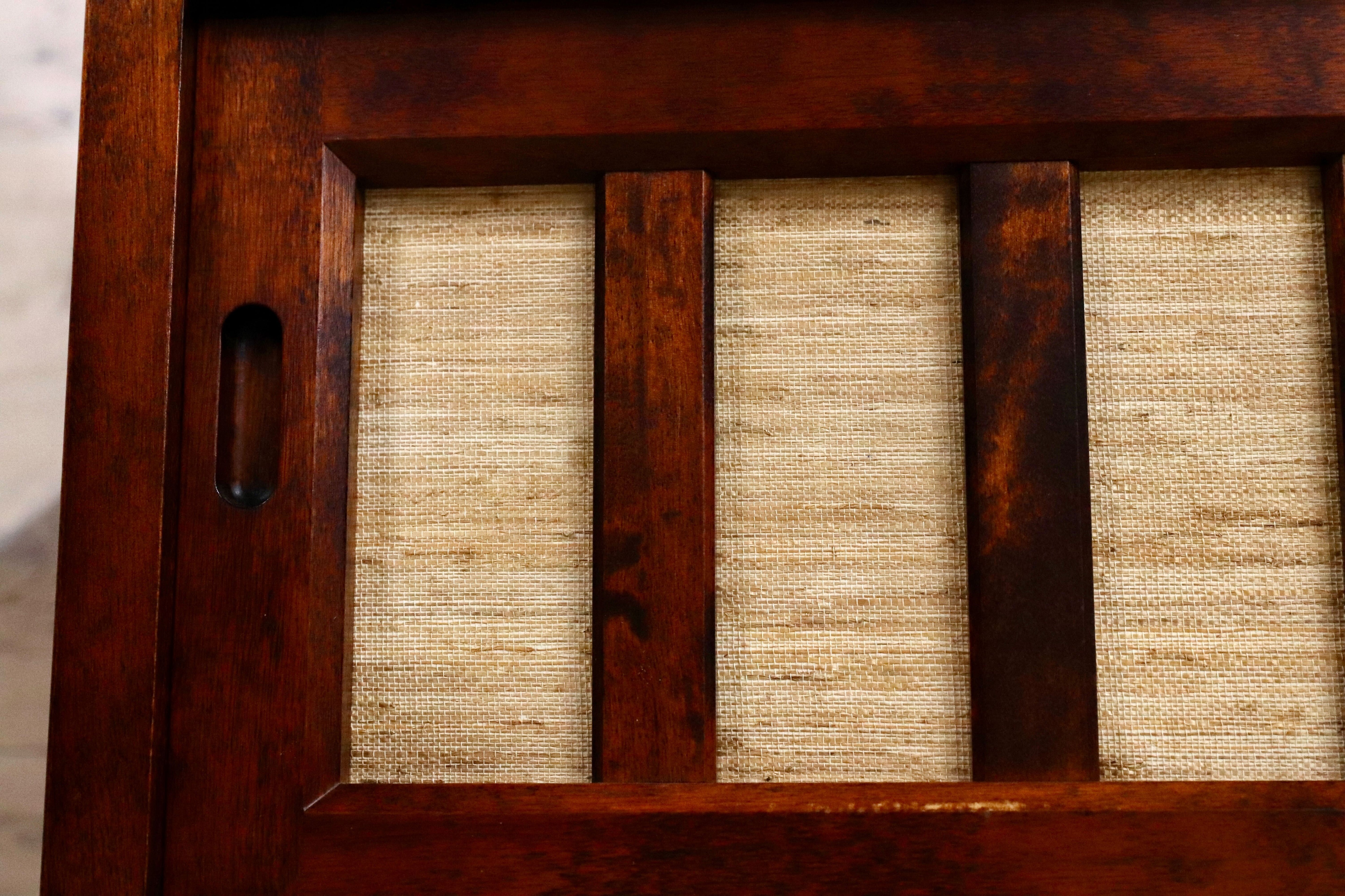 GMHH96○民藝家具 サイドボード リビングボード 茶棚 樺材 無垢材 和モダン レトロ 和室 座敷 検)九州民芸家具 松本民芸家具