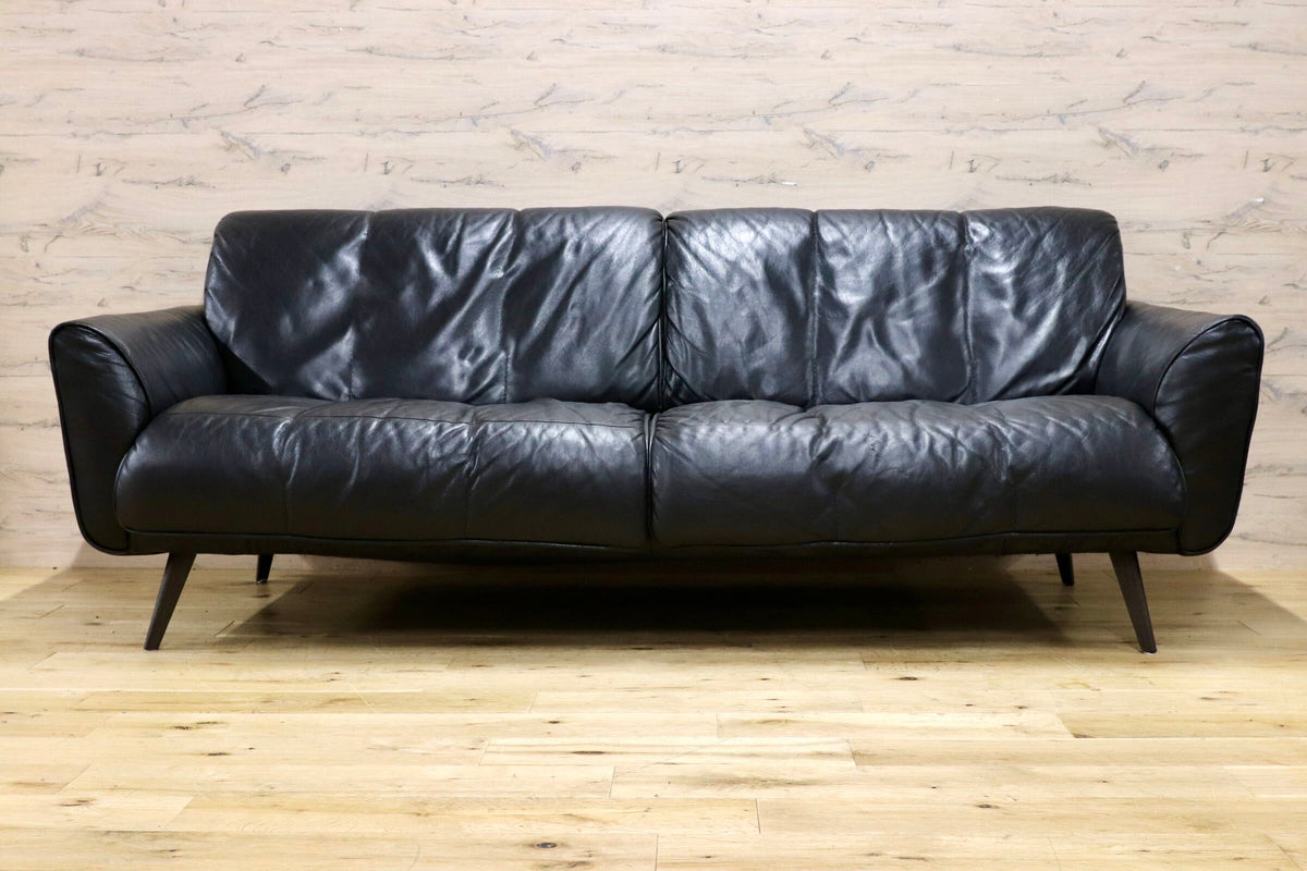 GMJK475○NATUZZI / ナツッジ LEATHER EDITIONS レザーエディションズ 3人掛けソファ 総本革 ブラック プライウッドフレーム ヴィンテージ