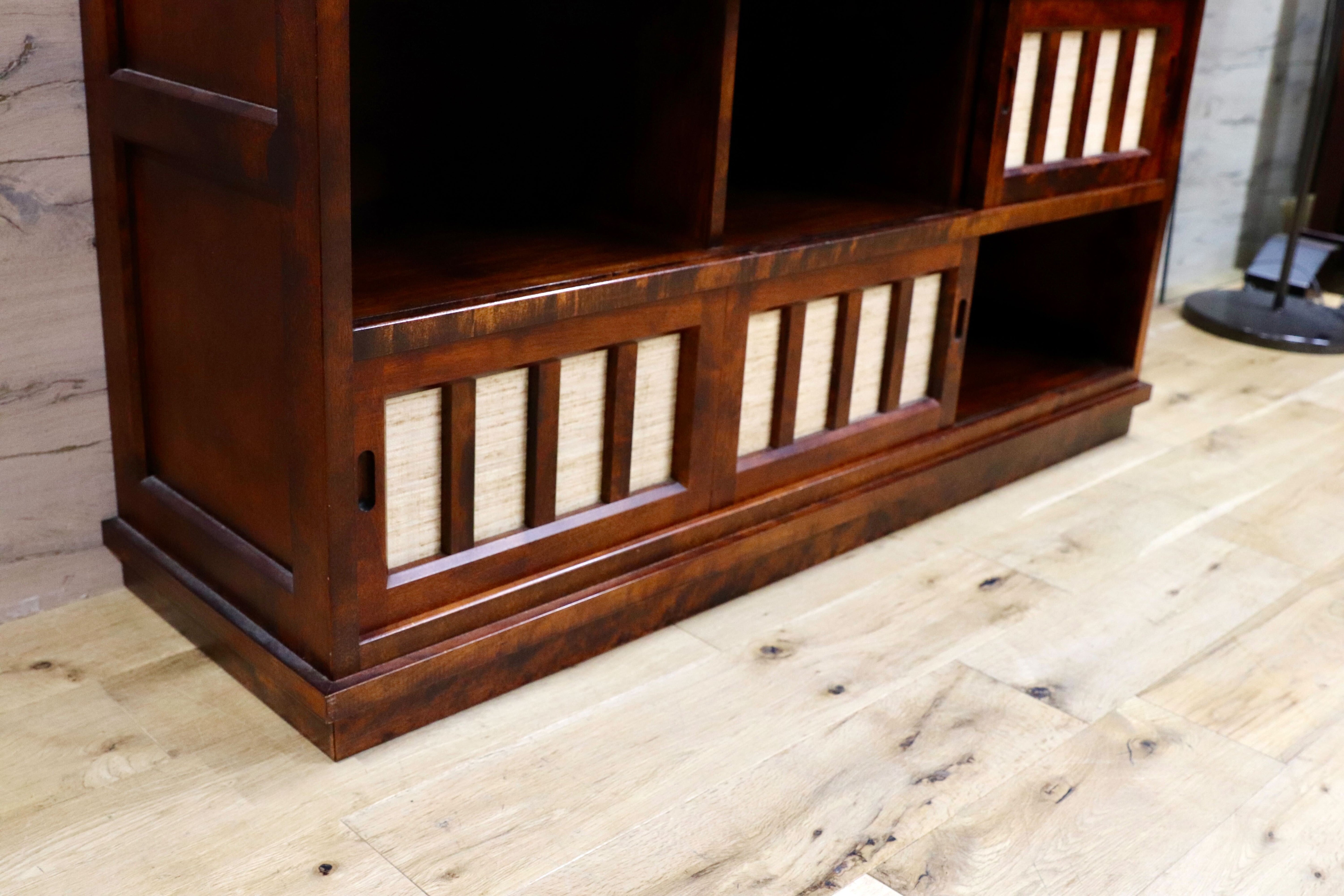 GMHH96○民藝家具 サイドボード リビングボード 茶棚 樺材 無垢材 和モダン レトロ 和室 座敷 検)九州民芸家具 松本民芸家具