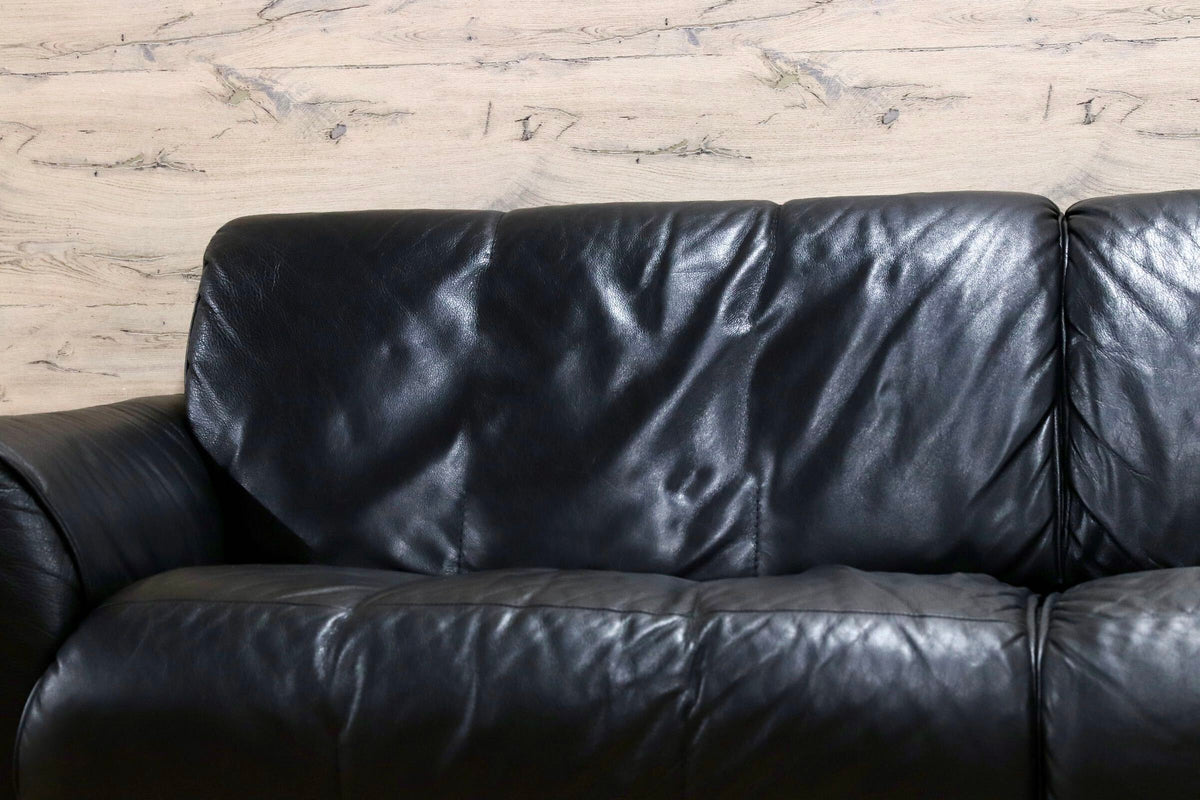 GMJK475○NATUZZI / ナツッジ LEATHER EDITIONS レザーエディションズ 3人掛けソファ 総本革 ブラック プライウッドフレーム ヴィンテージ