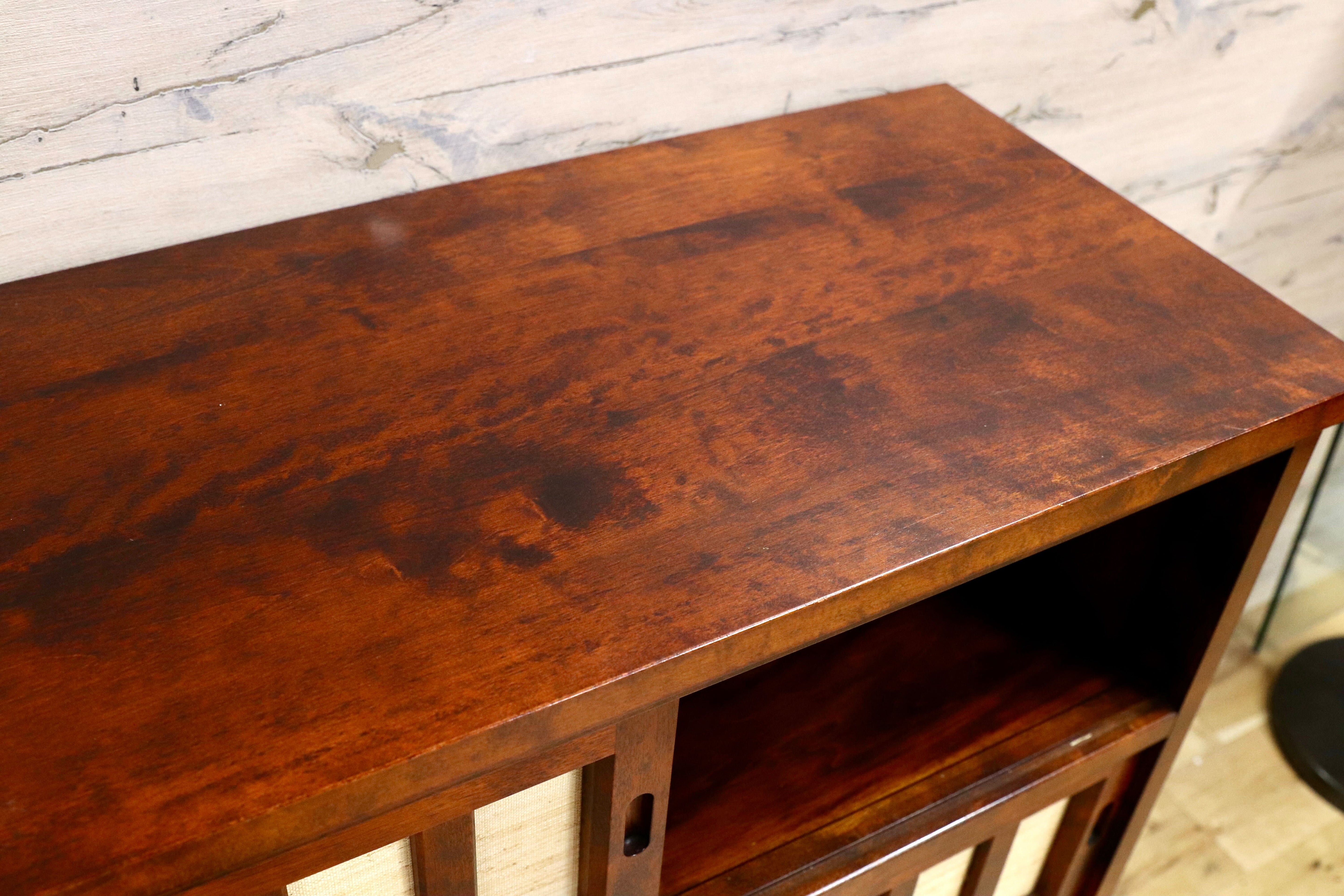 GMHH96○民藝家具 サイドボード リビングボード 茶棚 樺材 無垢材 和モダン レトロ 和室 座敷 検)九州民芸家具 松本民芸家具