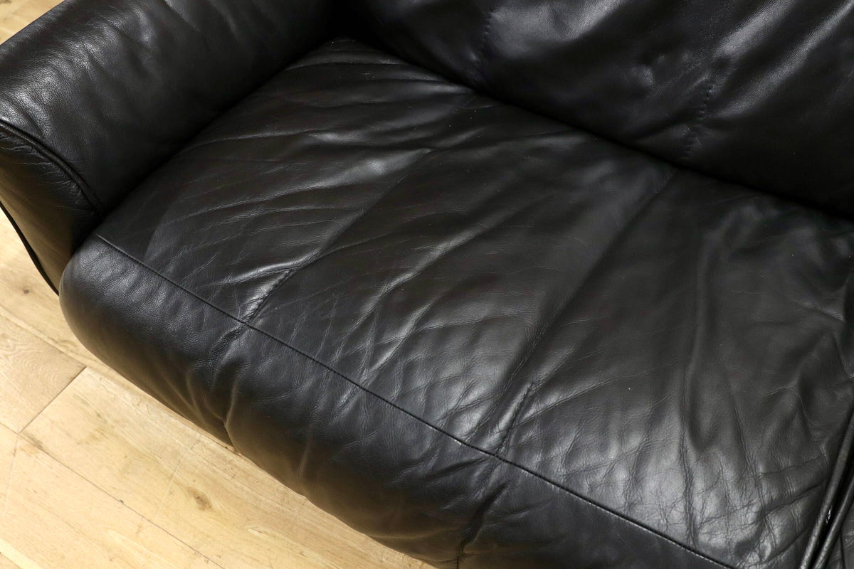 GMJK475○NATUZZI / ナツッジ LEATHER EDITIONS レザーエディションズ 3人掛けソファ 総本革 ブラック プライウッドフレーム ヴィンテージ