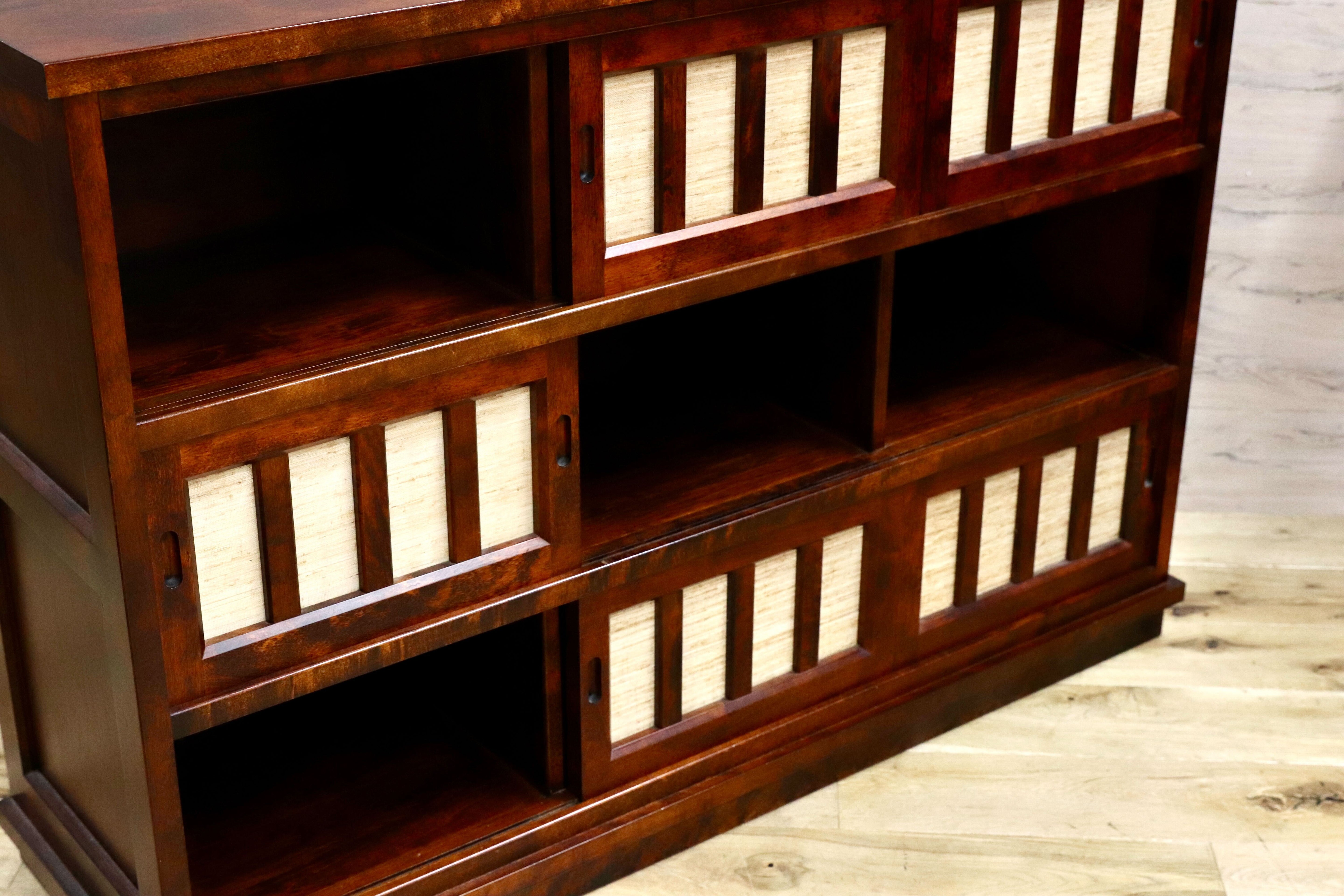 GMHH96○民藝家具 サイドボード リビングボード 茶棚 樺材 無垢材 和モダン レトロ 和室 座敷 検)九州民芸家具 松本民芸家具