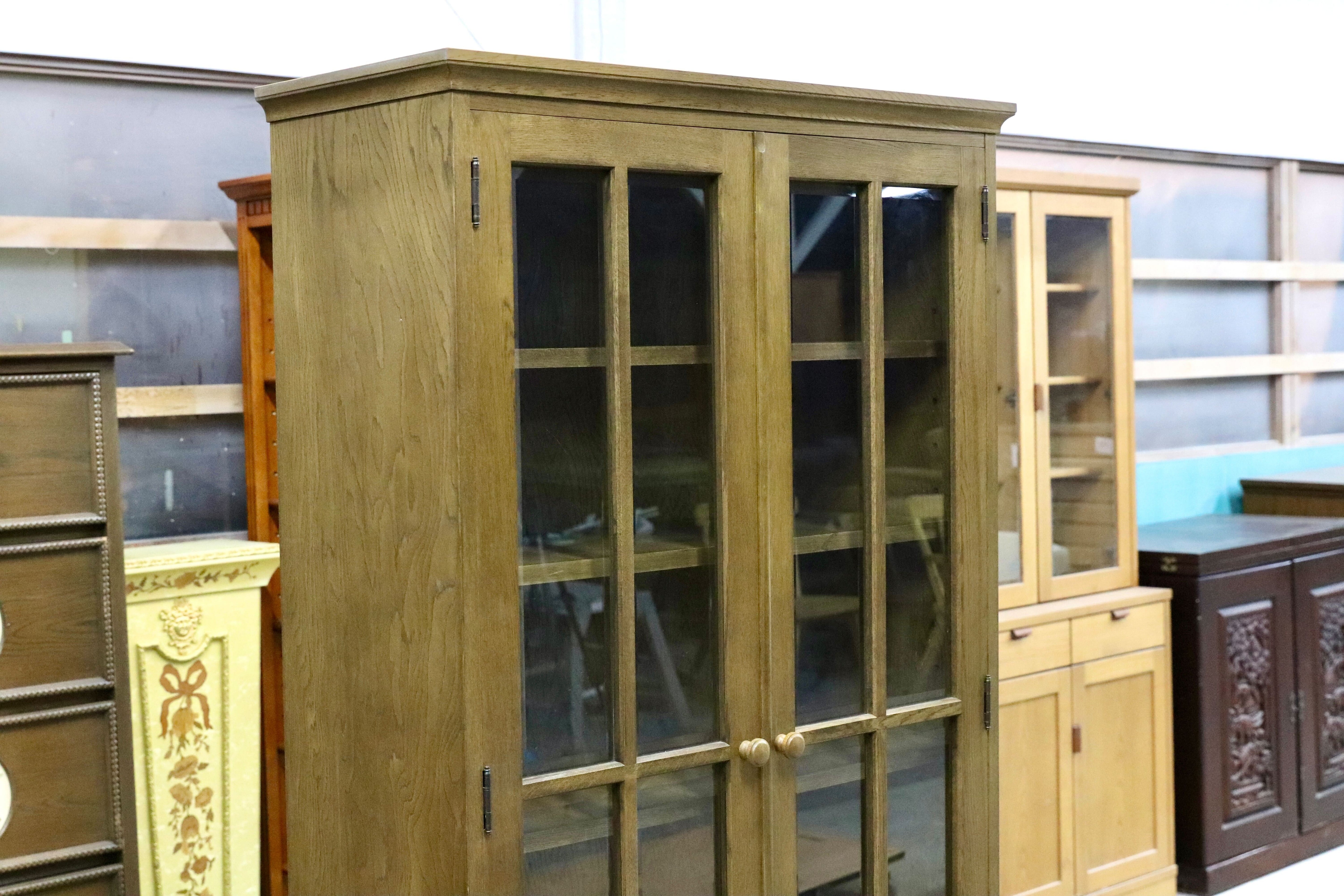 GMIS342○和光 楢材 ブックキャビネット ブックシェルフ 本棚 本箱 和家具 キャビネット 飾り棚 レトロ アンティーク調