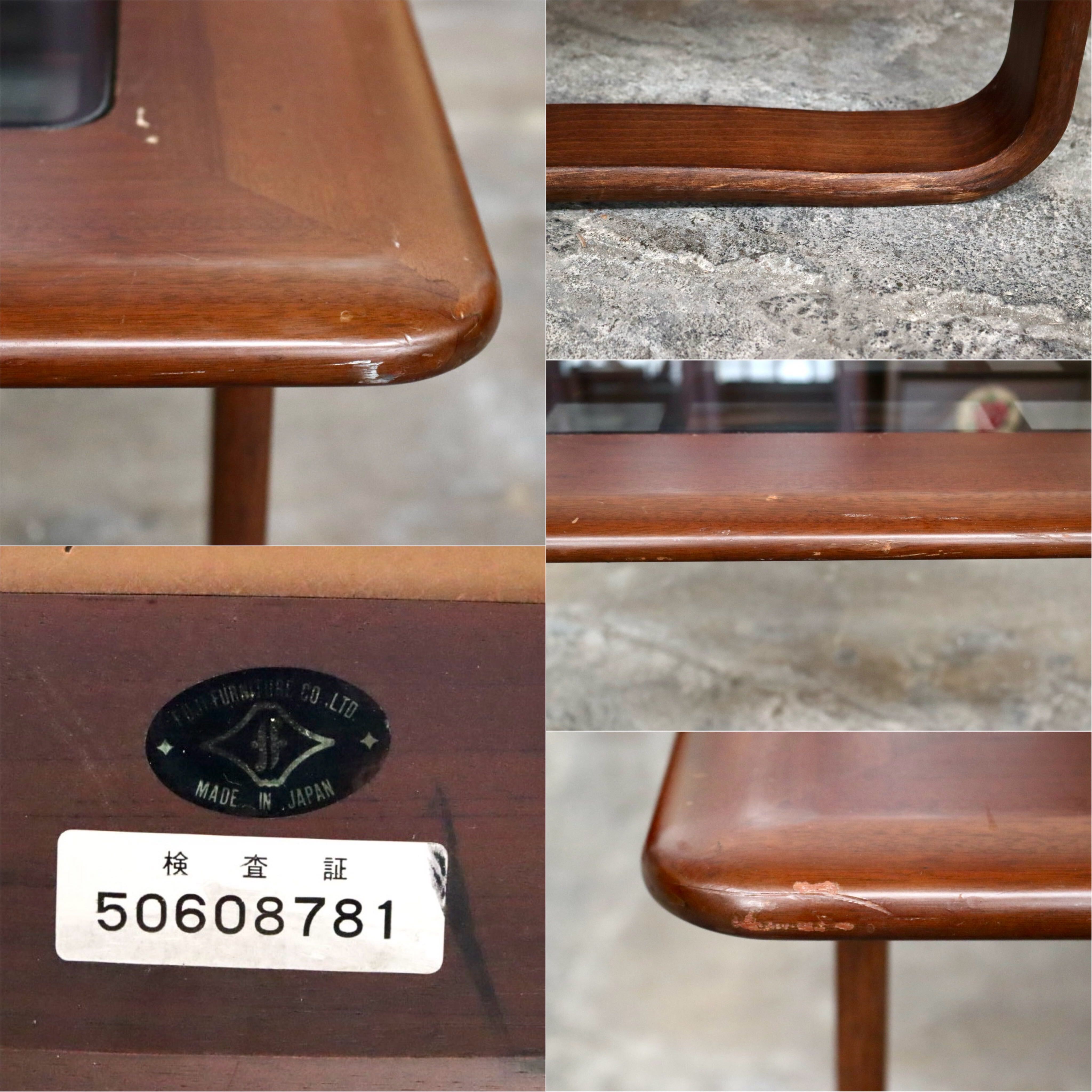 GMJK130○冨士ファニチア / FUJI FURNITURE センターテーブル ローテーブル 木製 曲木 ガラス クラシック ヴィンテージ 国産家具