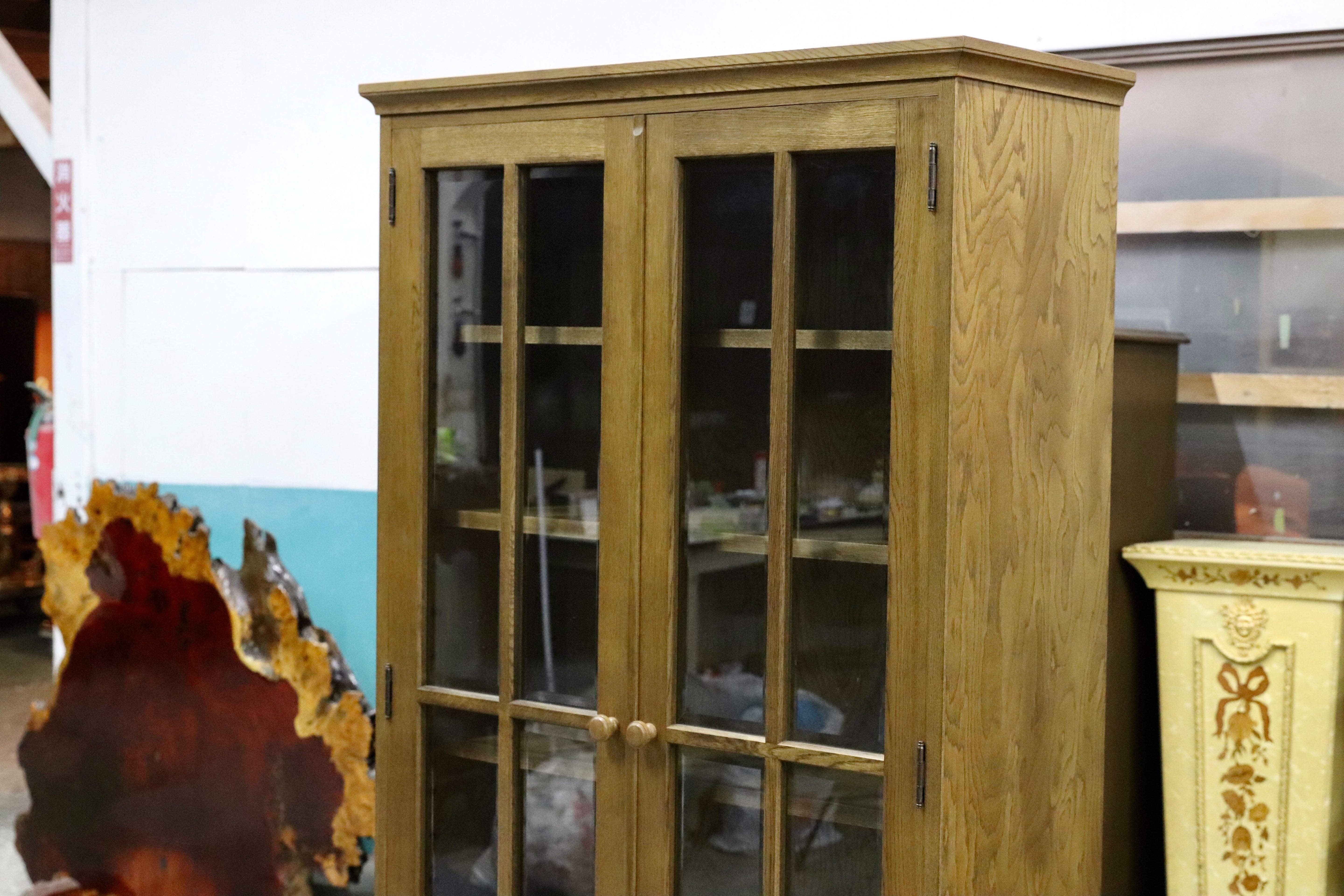 GMIS342○和光 楢材 ブックキャビネット ブックシェルフ 本棚 本箱 和家具 キャビネット 飾り棚 レトロ アンティーク調