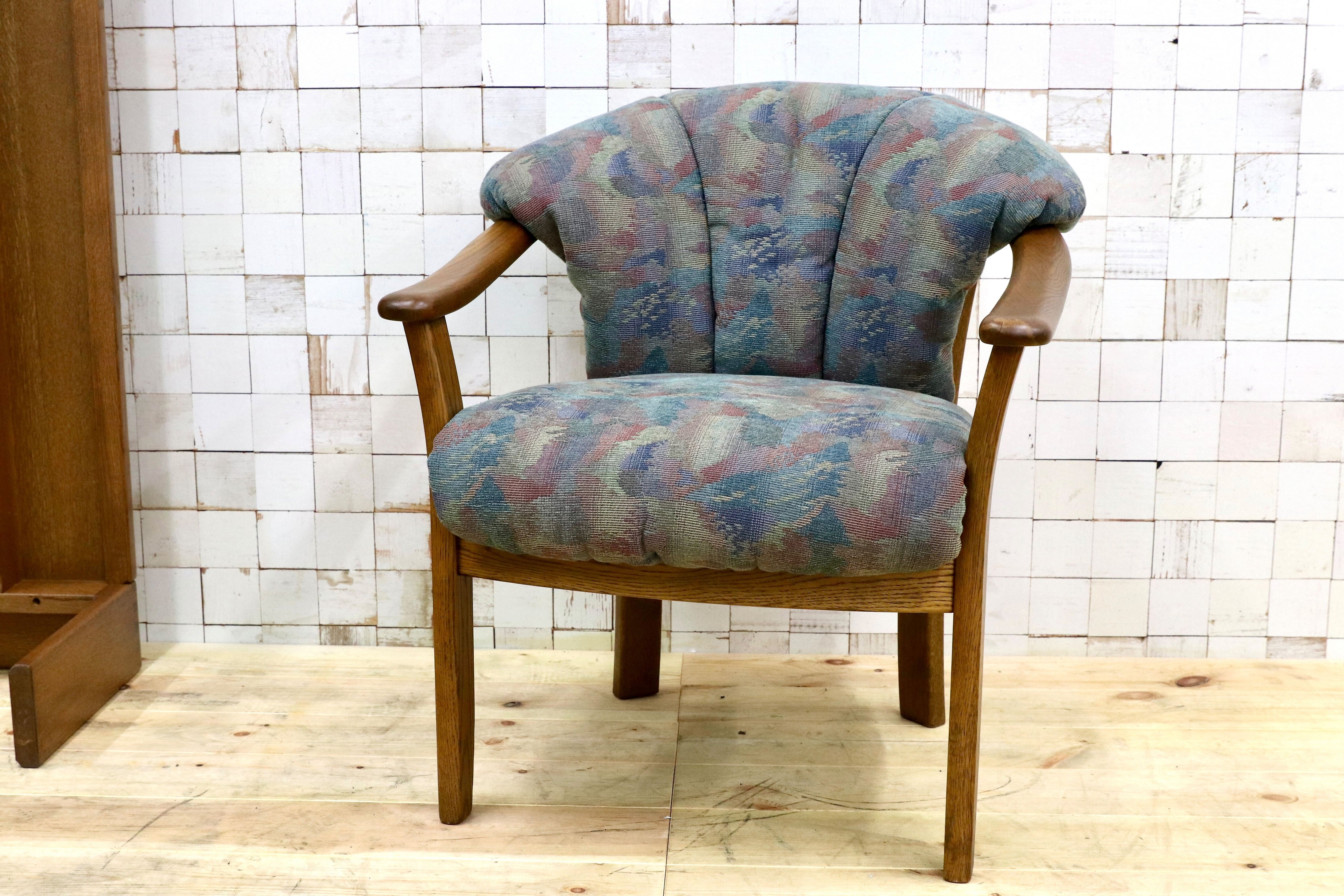 GMHK569A○浜本工芸 / HAMAMOTO アームチェア ダイニングチェア 椅子 オーク材 無垢 ファブリック レトロ カントリー