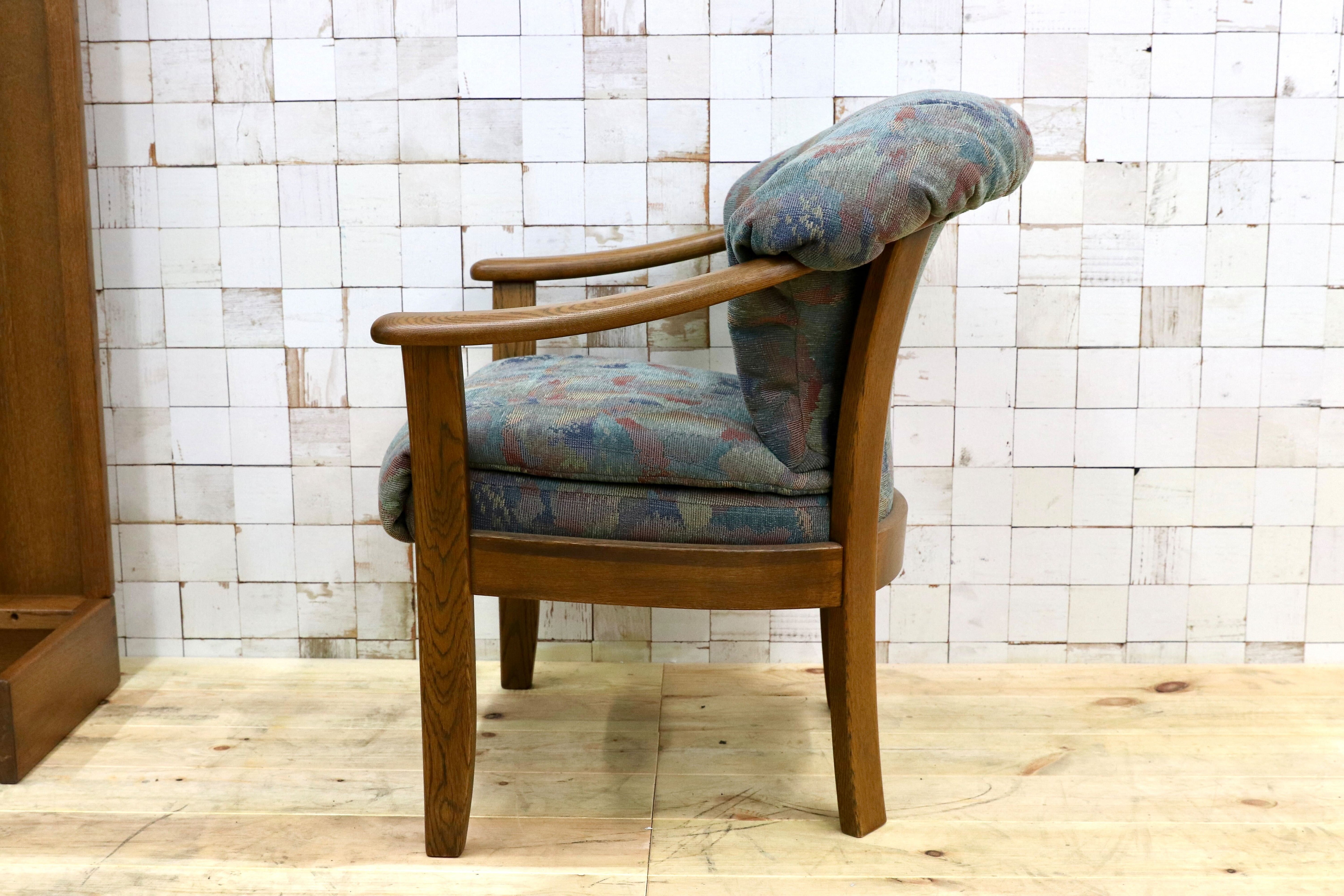 GMHK569A○浜本工芸 / HAMAMOTO アームチェア ダイニングチェア 椅子 オーク材 無垢 ファブリック レトロ カントリー