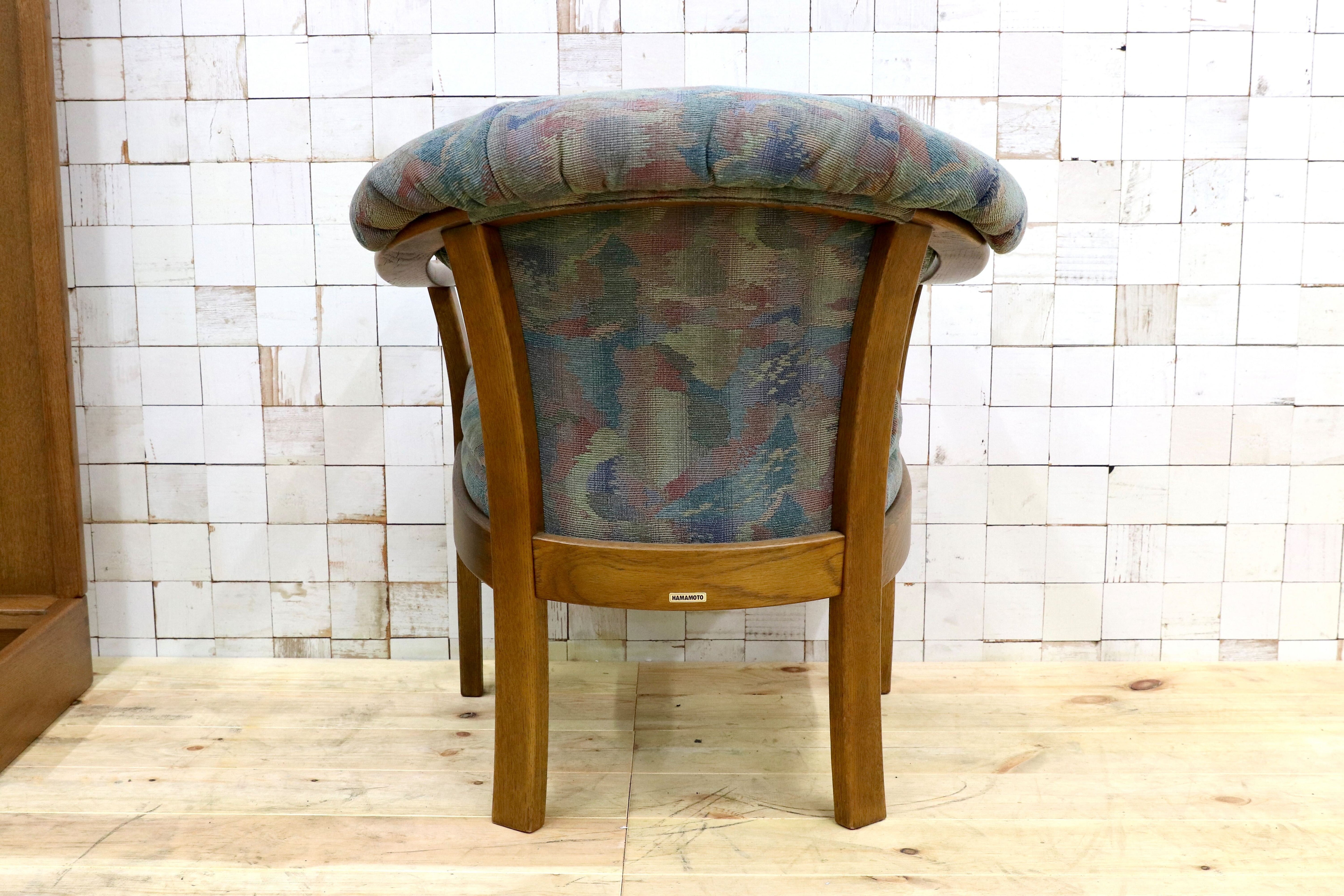 GMHK569A○浜本工芸 / HAMAMOTO アームチェア ダイニングチェア 椅子 オーク材 無垢 ファブリック レトロ カントリー