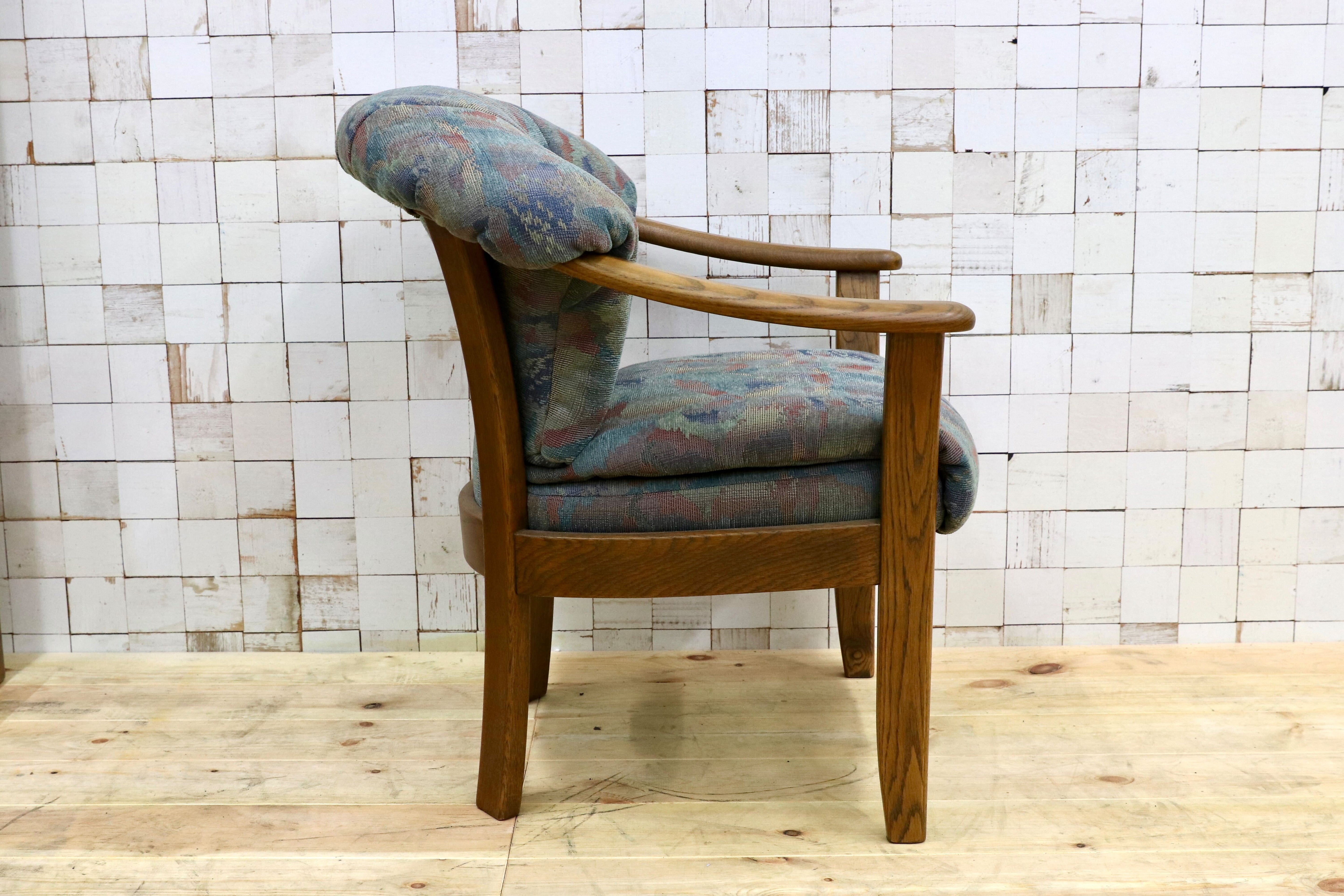 GMHK569A○浜本工芸 / HAMAMOTO アームチェア ダイニングチェア 椅子 オーク材 無垢 ファブリック レトロ カントリー