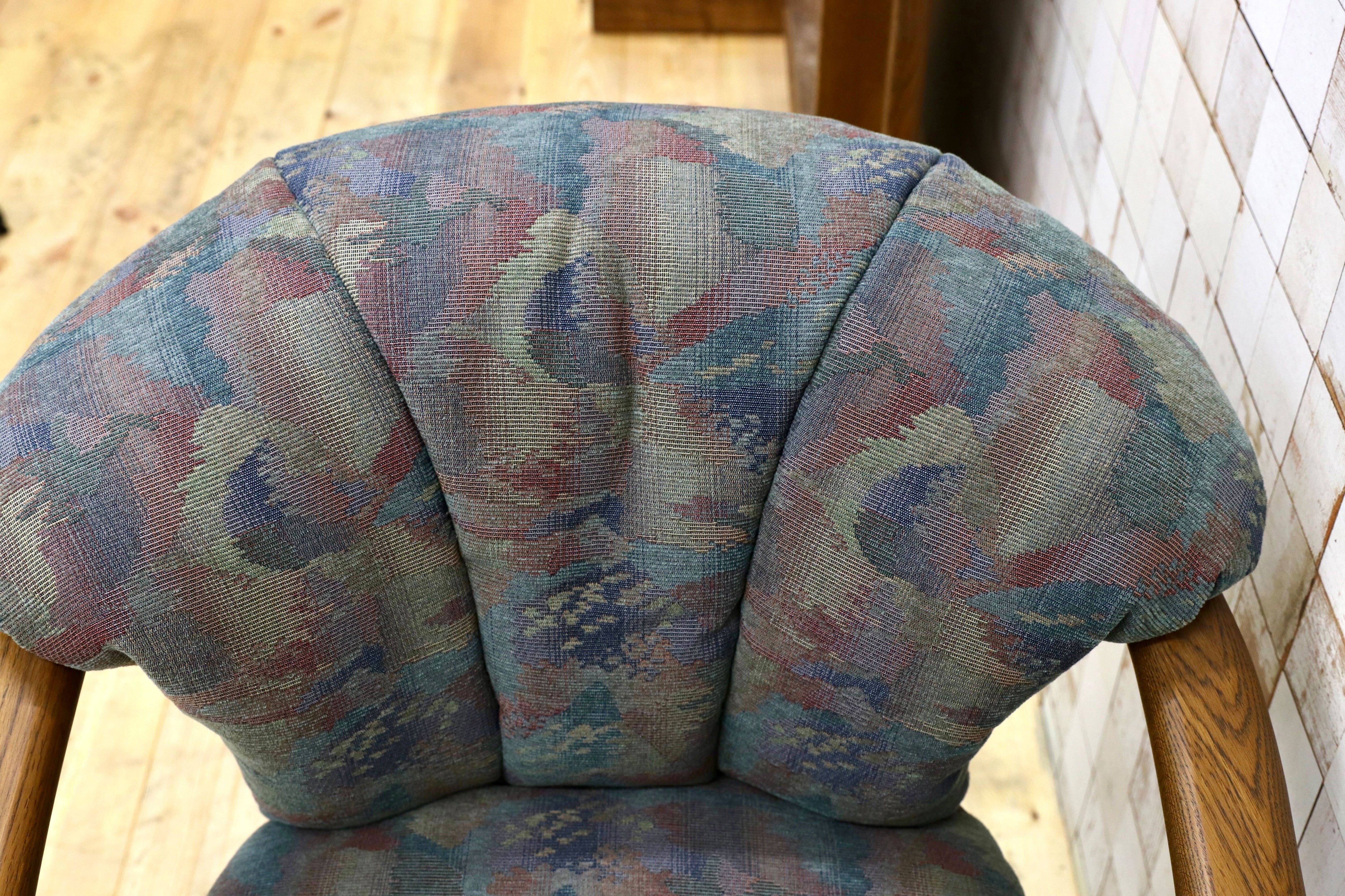 GMHK569A○浜本工芸 / HAMAMOTO アームチェア ダイニングチェア 椅子 オーク材 無垢 ファブリック レトロ カントリー