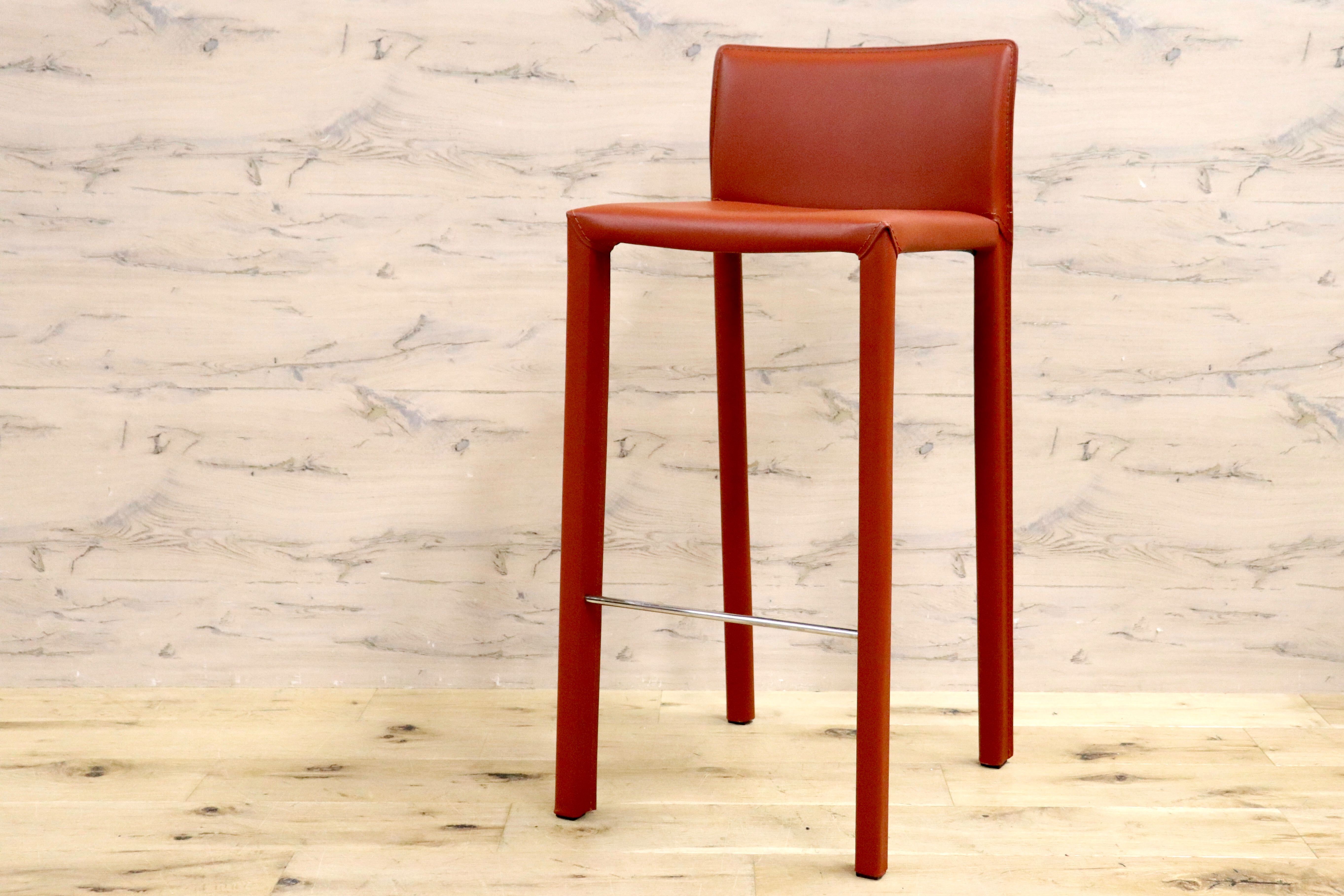 GMGN476B○アダル カウンターチェア ハイチェア バーチェア ハイスツール バースツール リサイクルレザー 赤 モダン シンプル 展示品