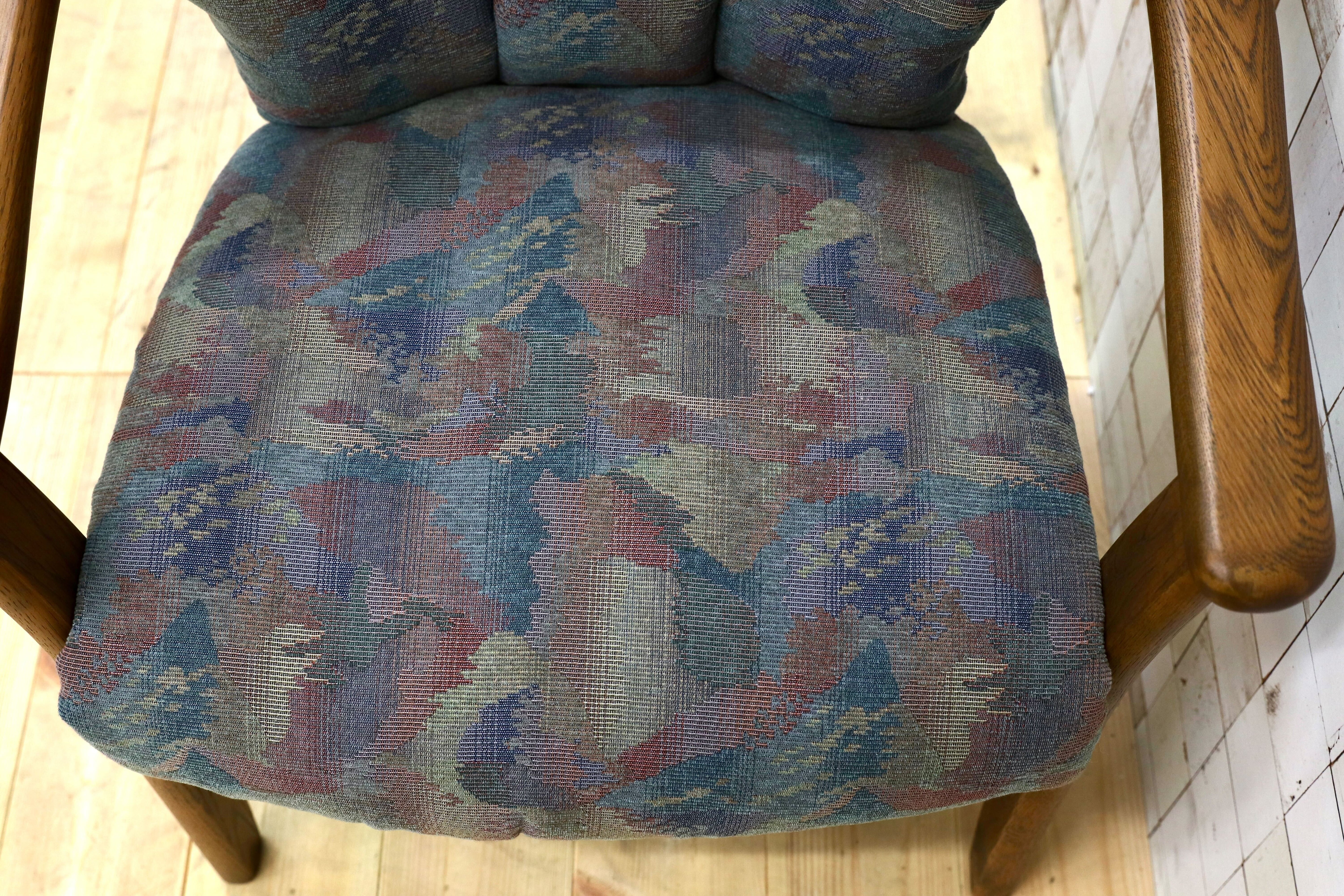 GMHK569A○浜本工芸 / HAMAMOTO アームチェア ダイニングチェア 椅子 オーク材 無垢 ファブリック レトロ カントリー