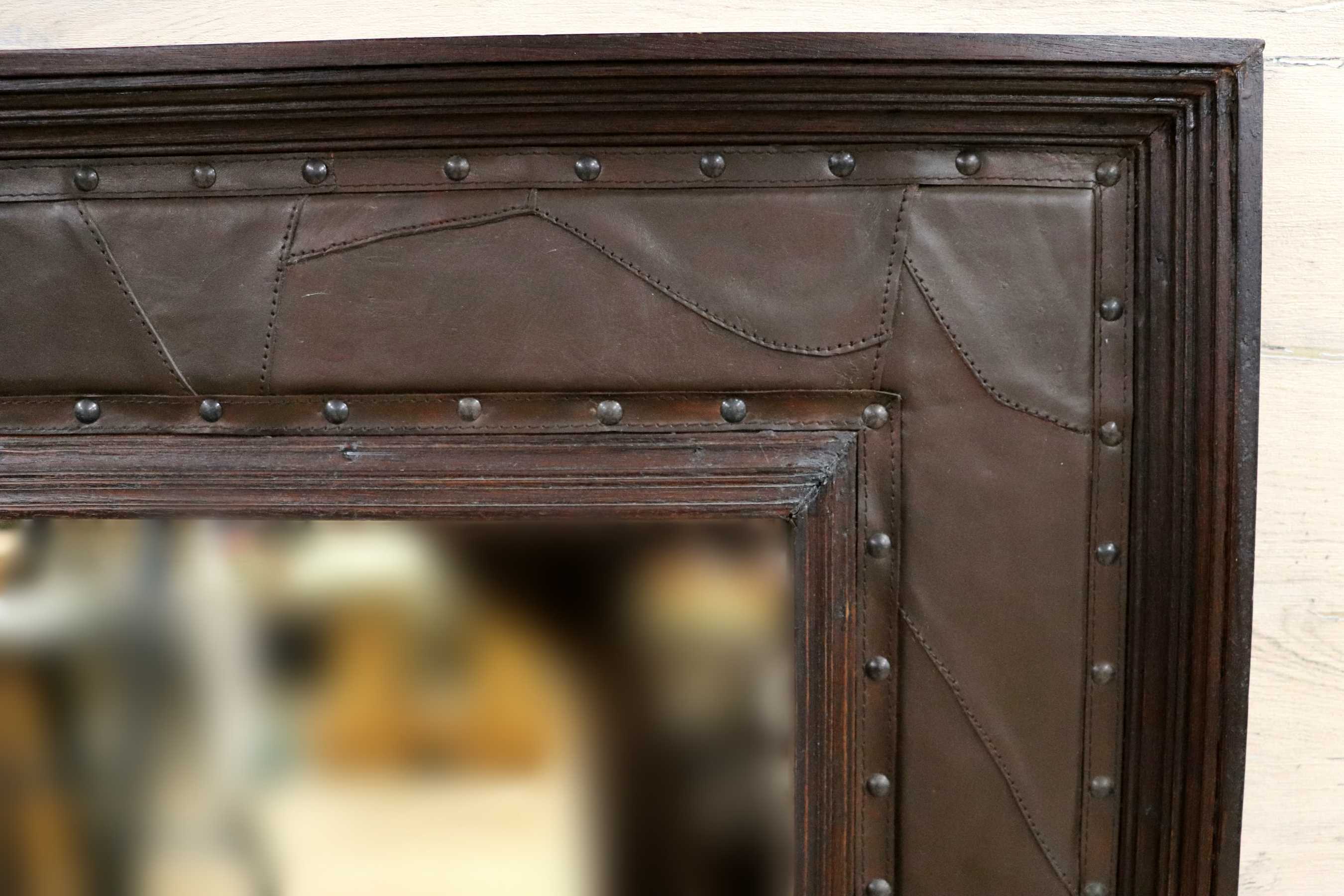 GMIK561○アンティーク 木製フレーム ヴィンテージ クラシック レトロ 全身鏡 ロングミラー 姿見 立て掛け ウッドフレーム ミラー 鏡 革