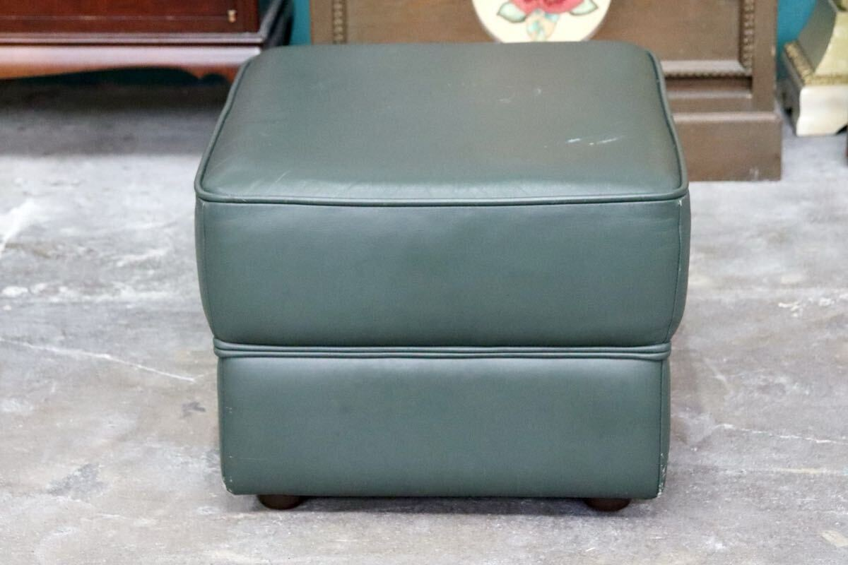 GMIS509A○karimoku / カリモク スツール オットマン 椅子 足置き 腰掛け 本革 ダークグリーン モダン シンプル 国産家具