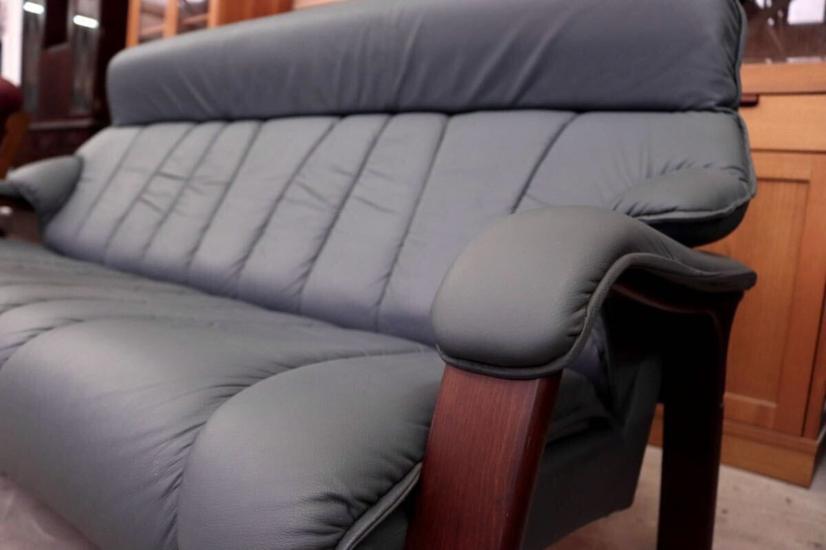 GMIH9○冨士ファニチア / FUJI FURNITURE 3人掛けソファ トリプルソファ 長椅子 3シーター 本革 国産家具 ヴィンテージ