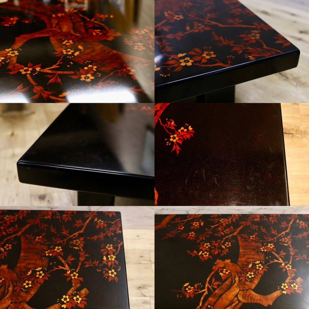 GMHS306○伝統工芸士 西岡寛治作 座卓 センターテーブル ローテーブル 和家具 香川漆器 漆塗 夜桜 和室 座敷 レトロ 最高級 稀少