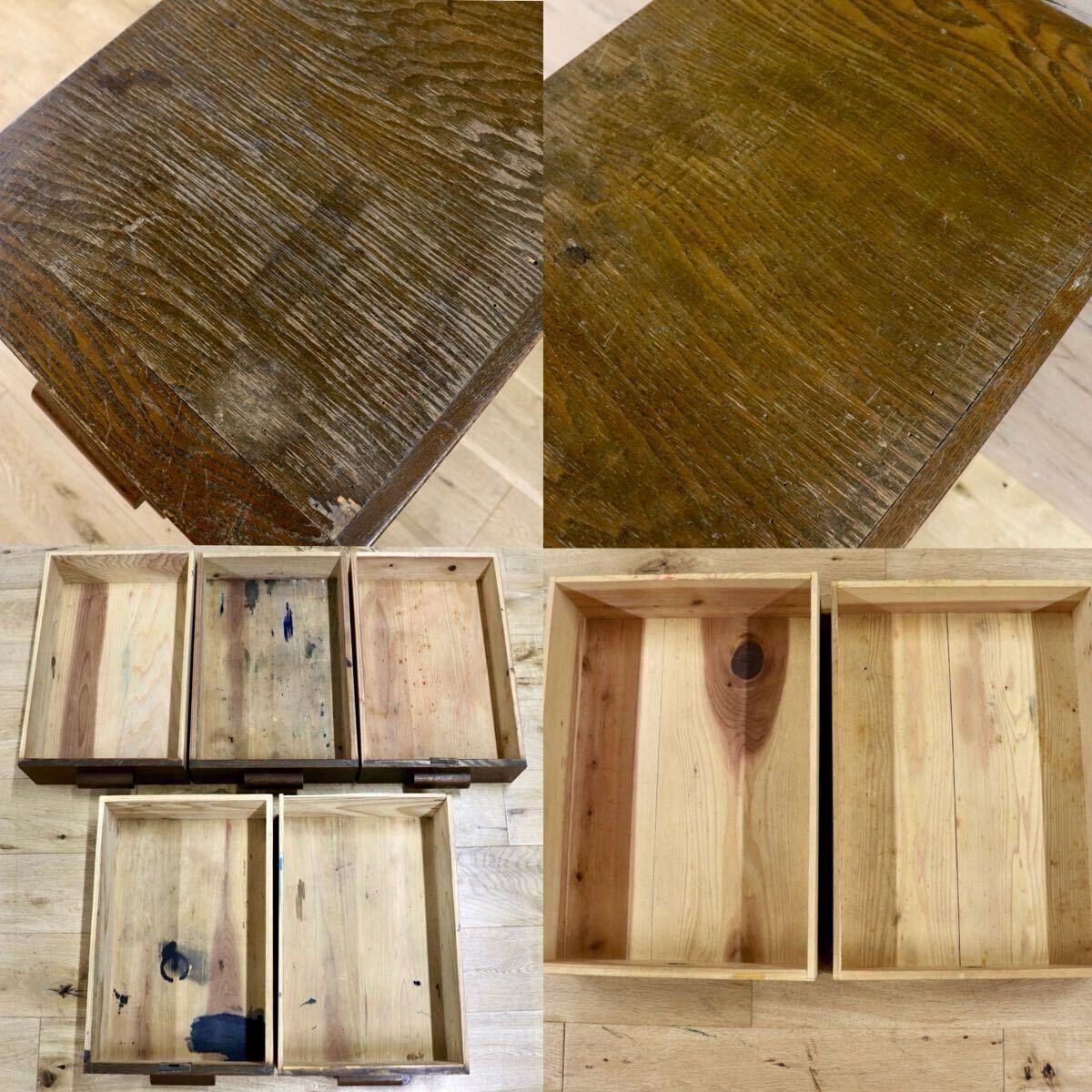 GMIH82○袖机 脇机 引出し収納 古家具 楢材 無垢 和家具 昭和レトロ アンティーク 家具