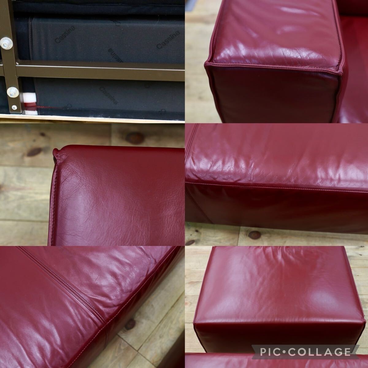 GMIS200○Cassina / カッシーナ 特注 3人掛けソファ トリプルソファ オットマン付き ガーネットカラー 本革 イタリアモダン 最高級
