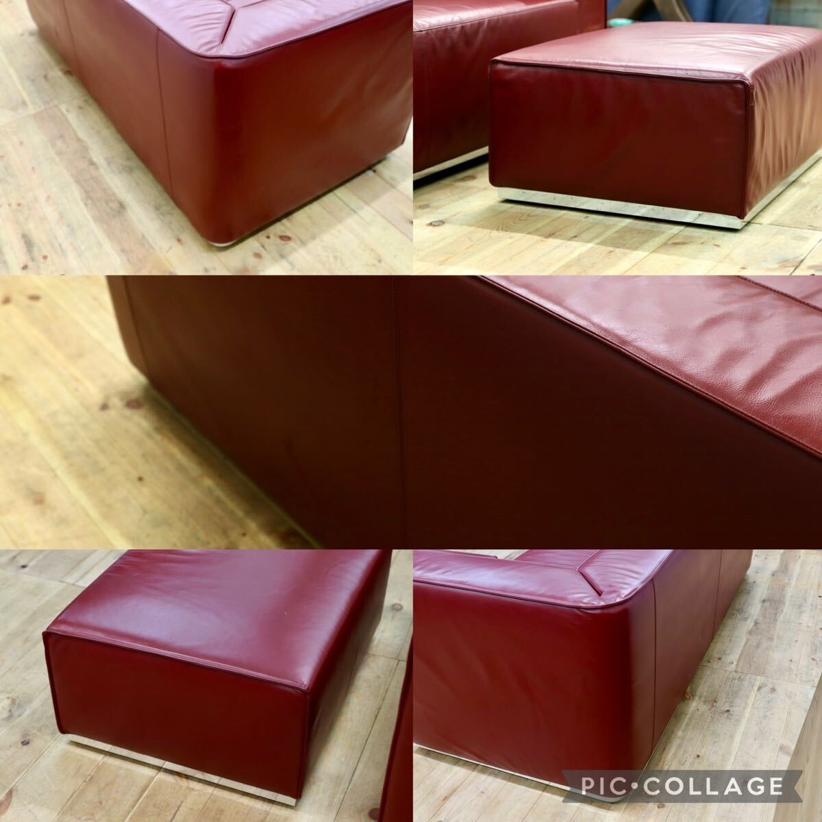GMIS200○Cassina / カッシーナ 特注 3人掛けソファ トリプルソファ オットマン付き ガーネットカラー 本革 イタリアモダン 最高級