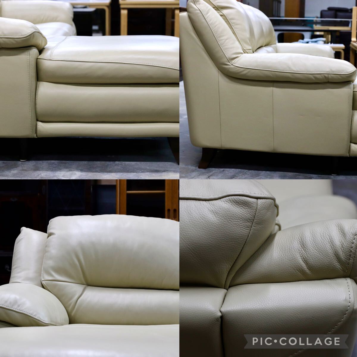 GMIK498○IDC大塚家具 オースチン カウチソファ コーナーソファ モダン 総本革 クリーム色 約40万 美品