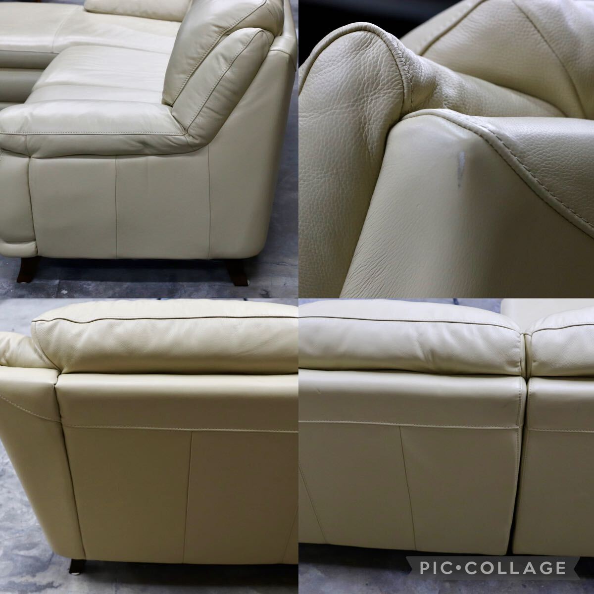 GMIK498○IDC大塚家具 オースチン カウチソファ コーナーソファ モダン 総本革 クリーム色 約40万 美品