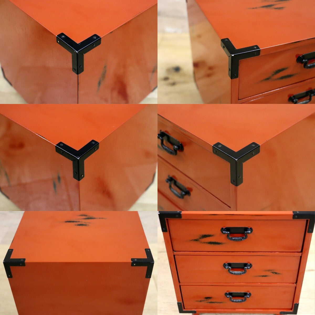 GMIH311C○島安汎工芸製作所 紀州根来塗 漆器塗 3段 小引き出し 小物入れ 小箪笥 チェスト 収納箱 薬箱 和家具 和風 昭和レトロ 美品