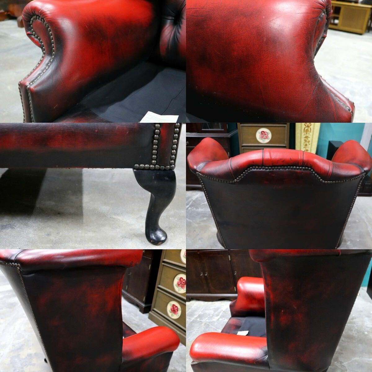 GMIO290A○チェスターフィールド ウィングバックチェア 1人掛けソファ シングルソファ 本革 英国 クラシック ヨーロピアン ヴィンテージ