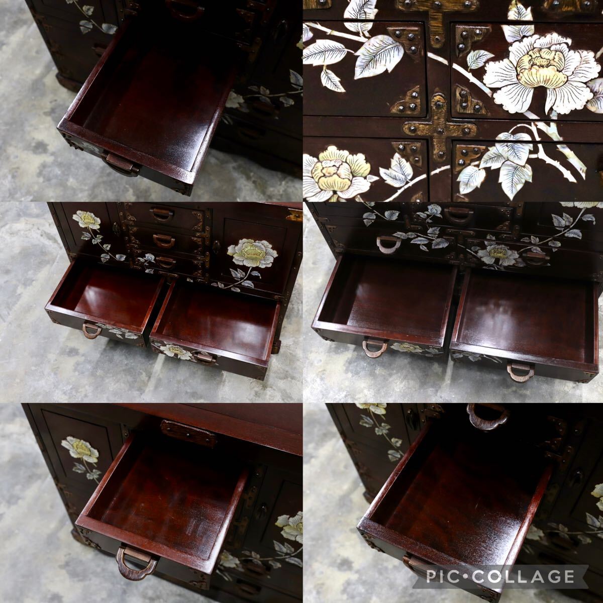 GMIS390A○唐木 花梨 鉄刀木 螺鈿細工 中国美術 最高級 車箪笥 ミニ箪笥 チェスト サイドボード アンティーク 小物入れ