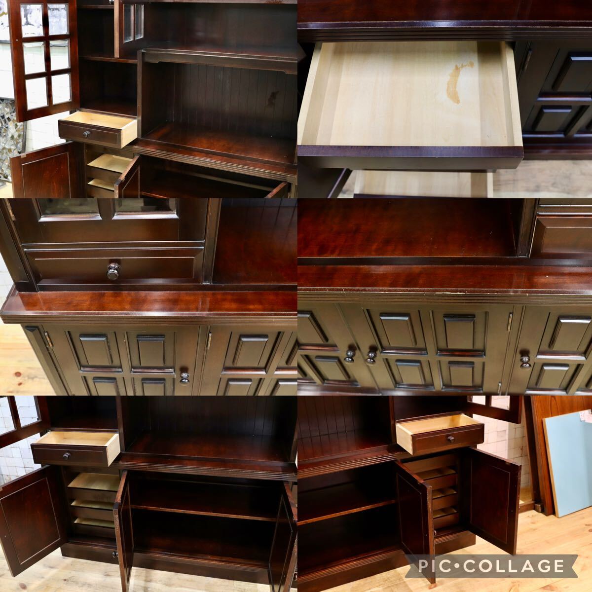 GMIH371○民芸家具 食器棚 キャビネット カップボード リビングボード 和家具 アンティーク 昭和レトロ